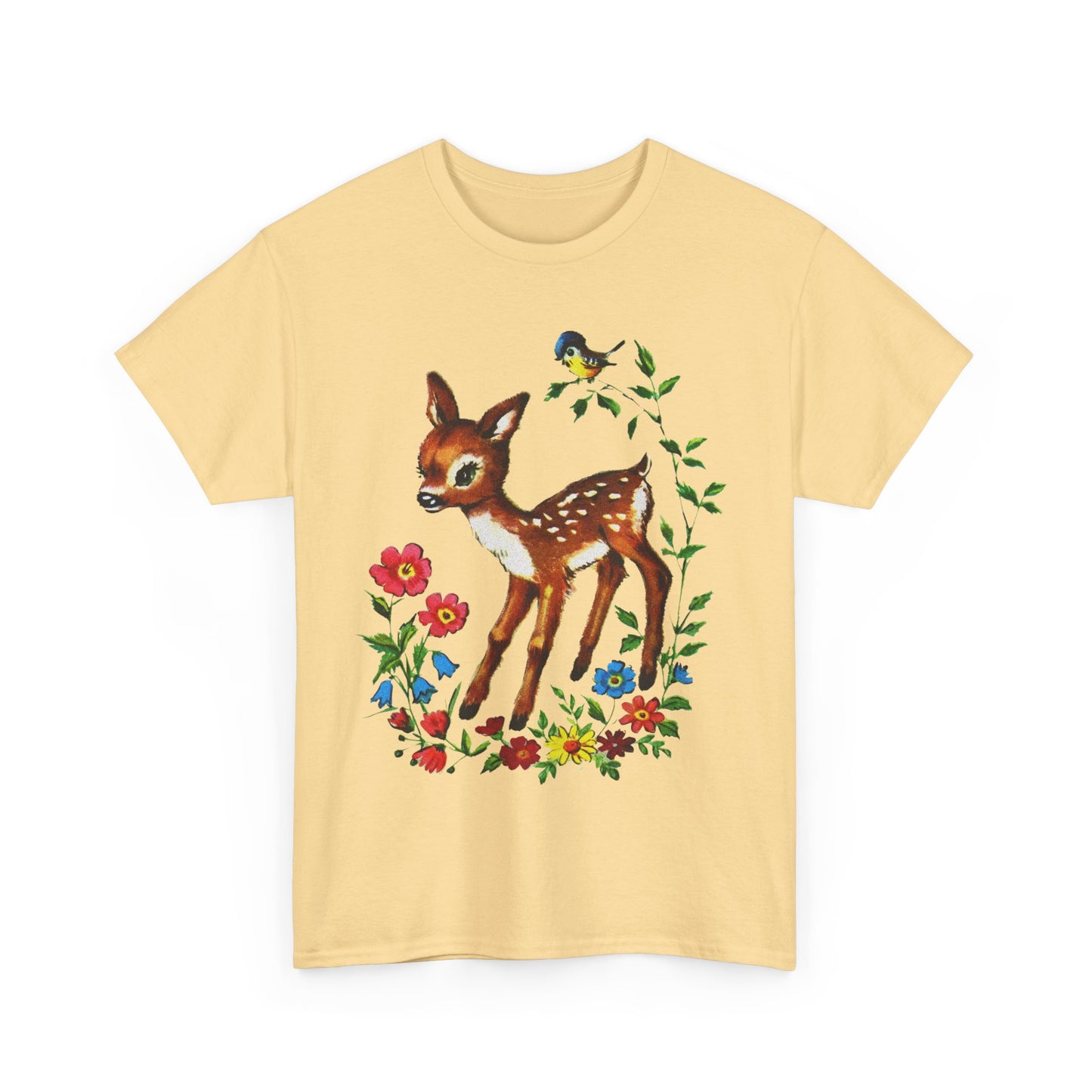 1960s cute baby deer postcard reproduction tshirt