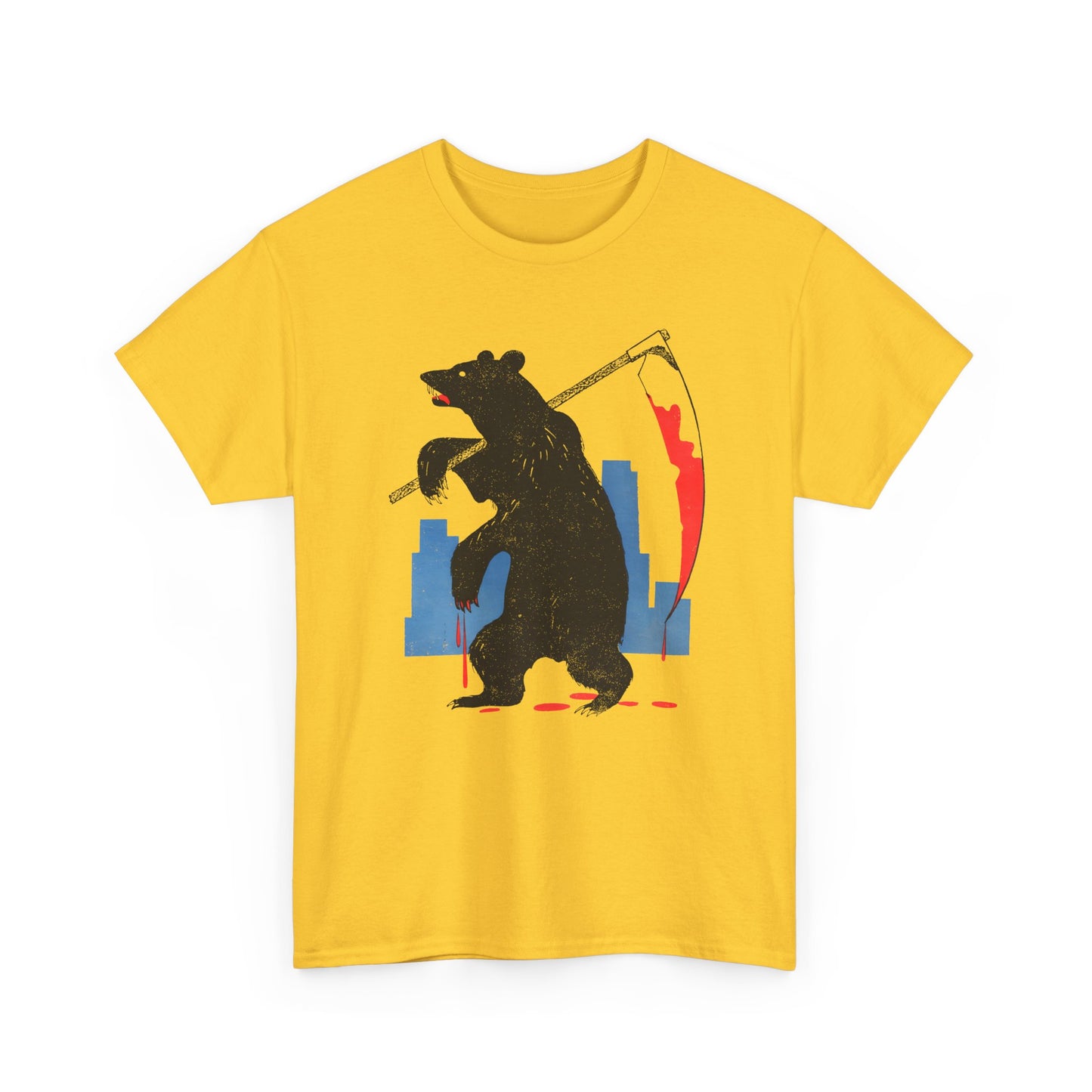 mid century manolo prieto bear with scythe book cover tshirt