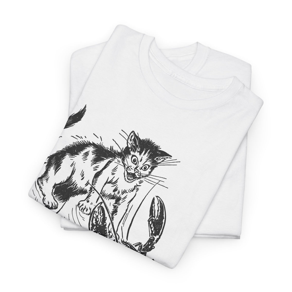 mid twentieth century children's book illustration cat and lobster tshirt