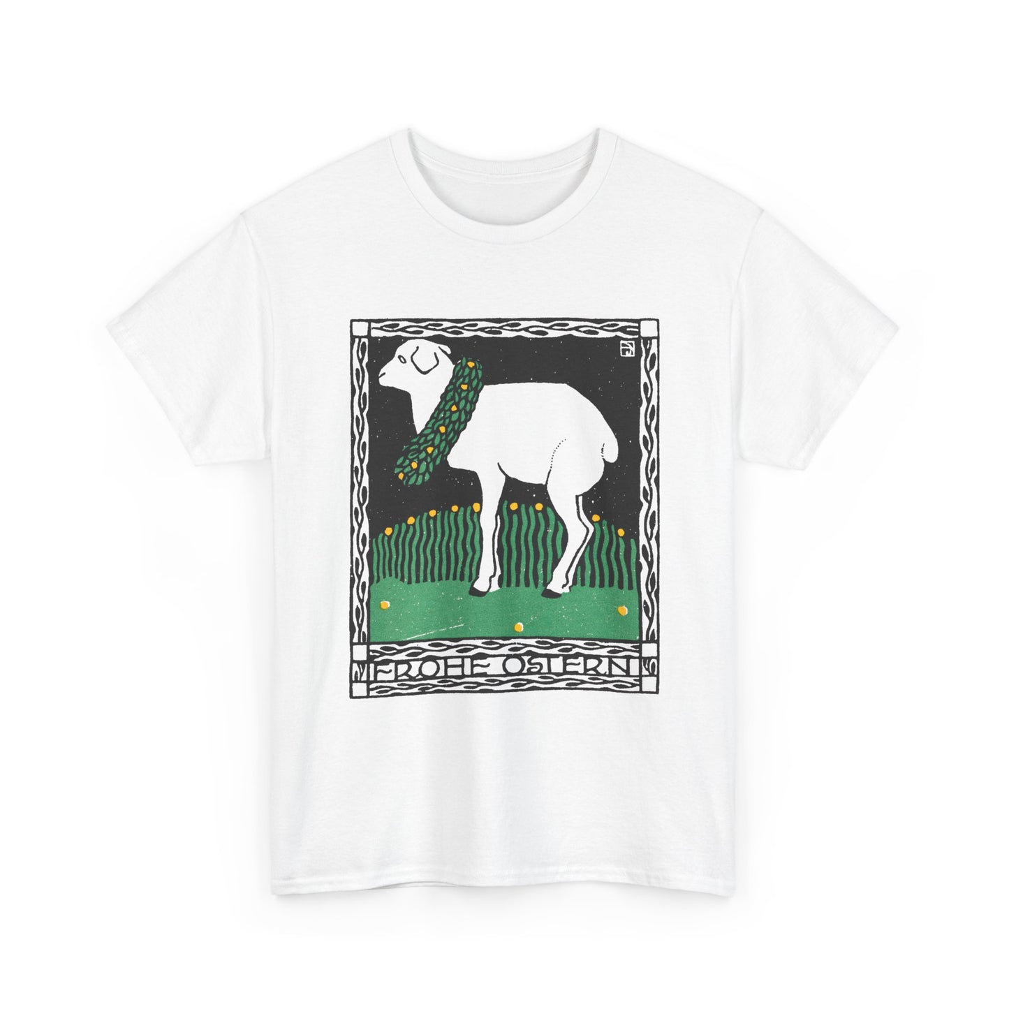 1909 josef von diveky happy easter (frohe ostern) color lithograph lamb reproduction tshirt