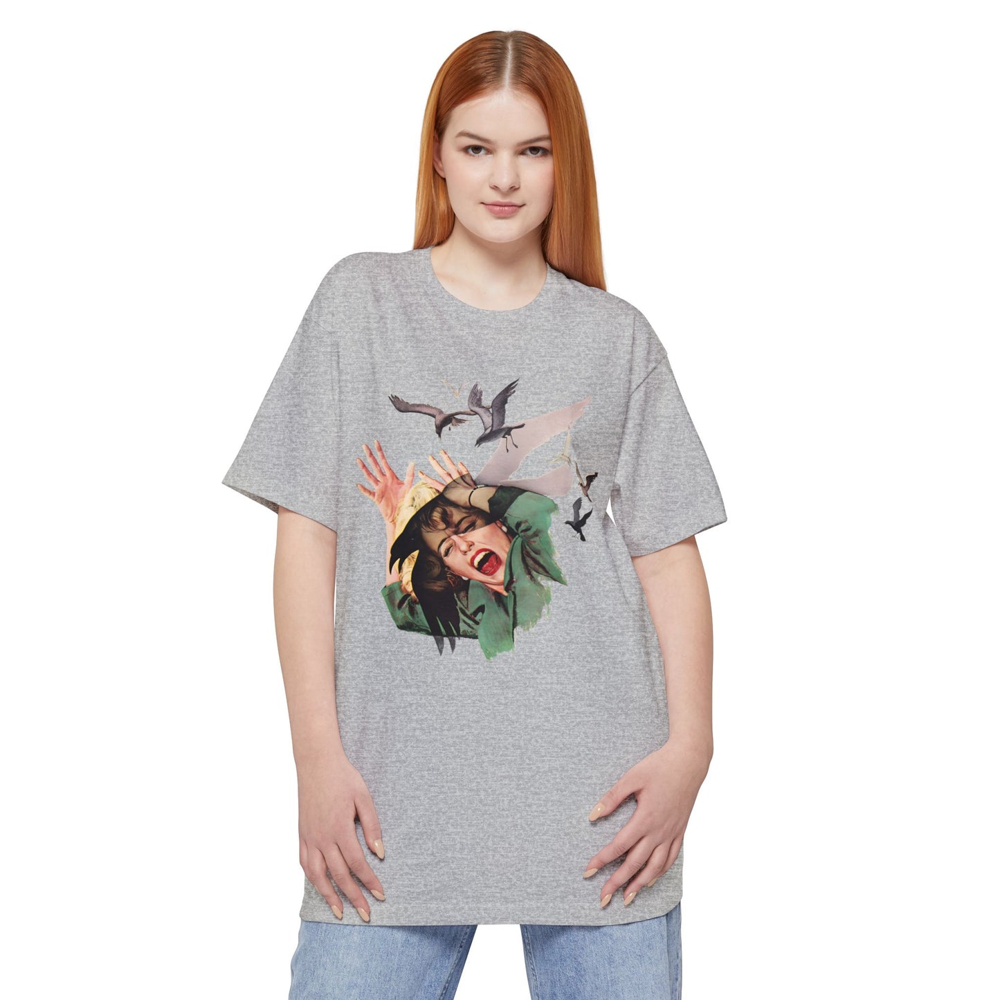 oversized alfred hitchcock's the birds movie ad poster 1963 reproduction unisex tall beefy tshirt