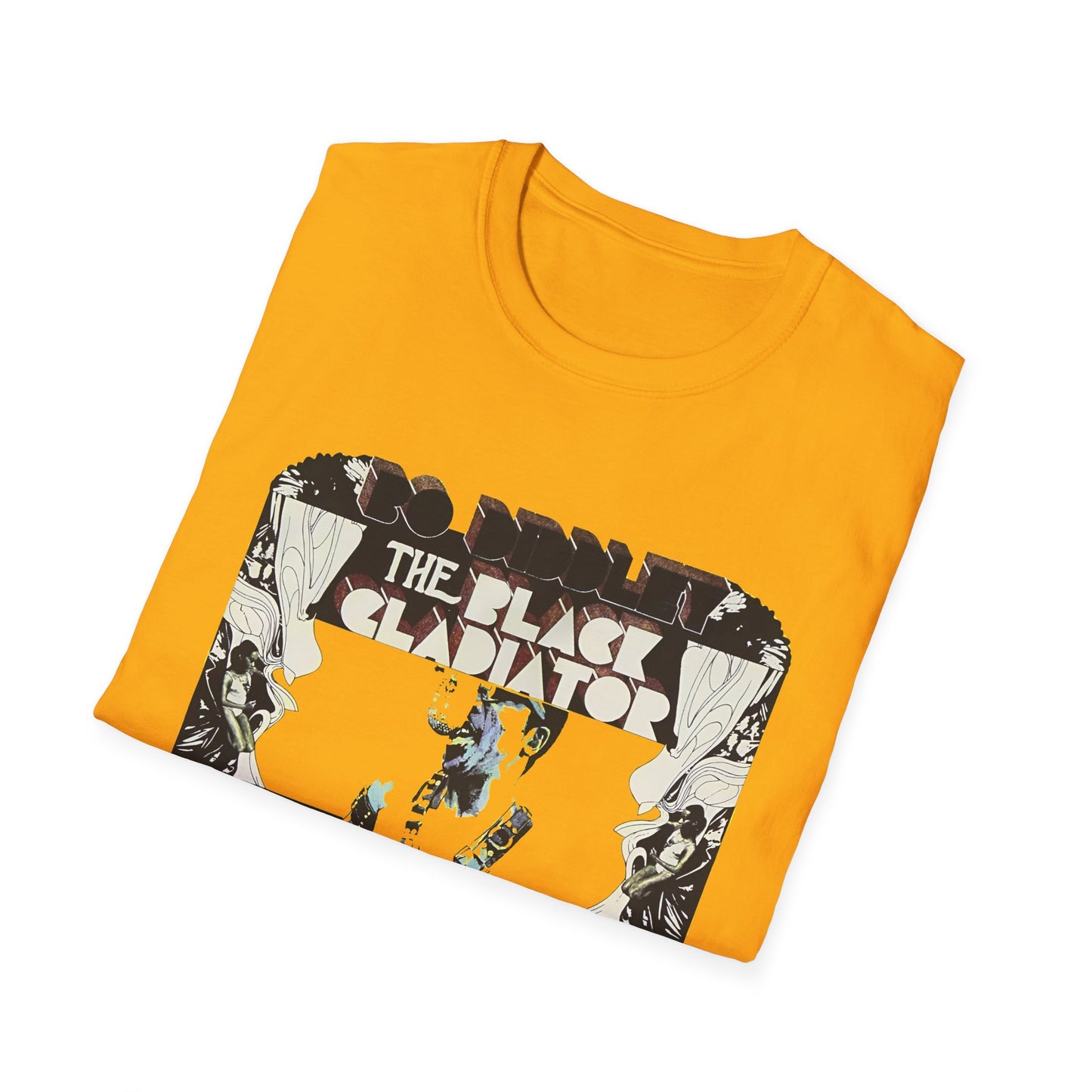 bo diddley 1970 the black gladiator album gold and light yellow tshirt