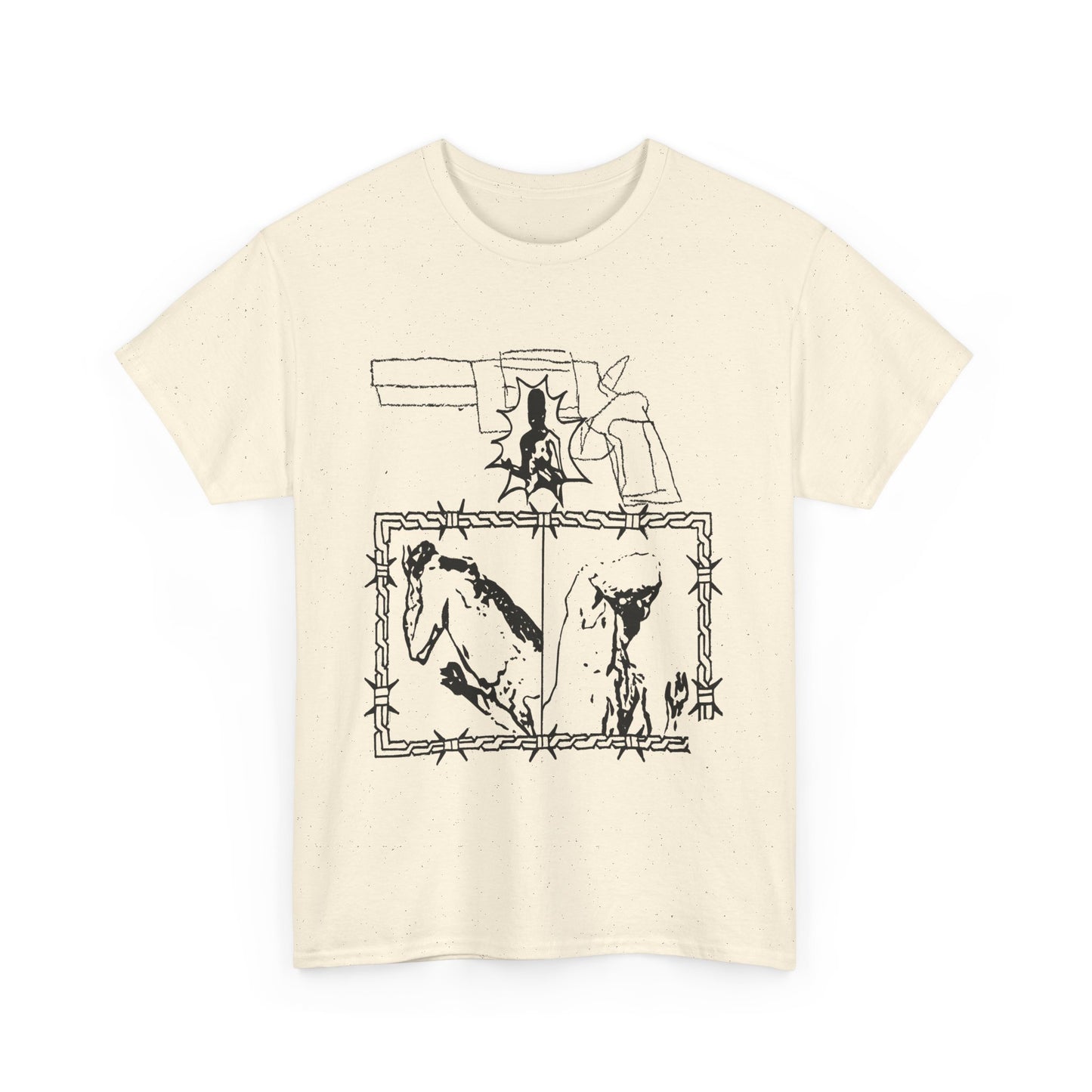 unknown gun and sheep illustration reproduction tshirt