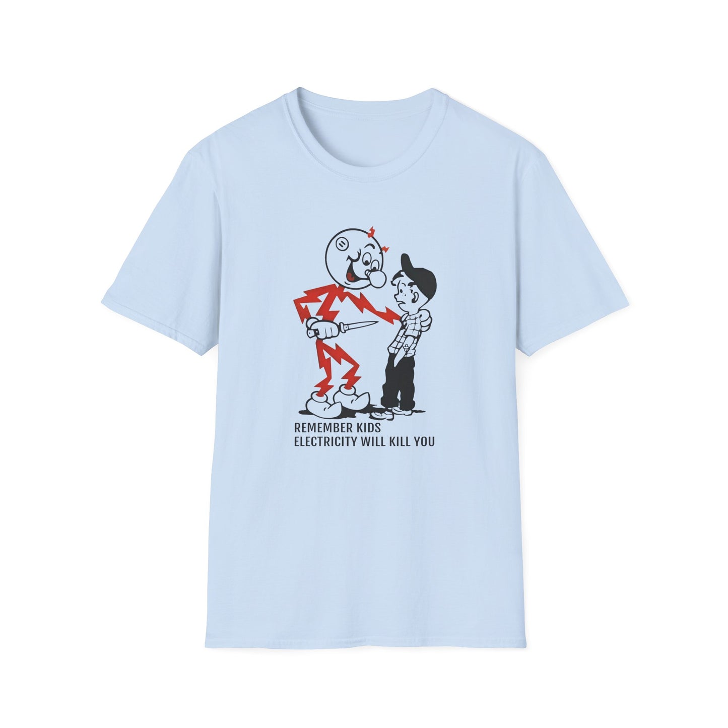 reddy kilowatt remember kids electricity will kill you vintage logo reproduction tshirt