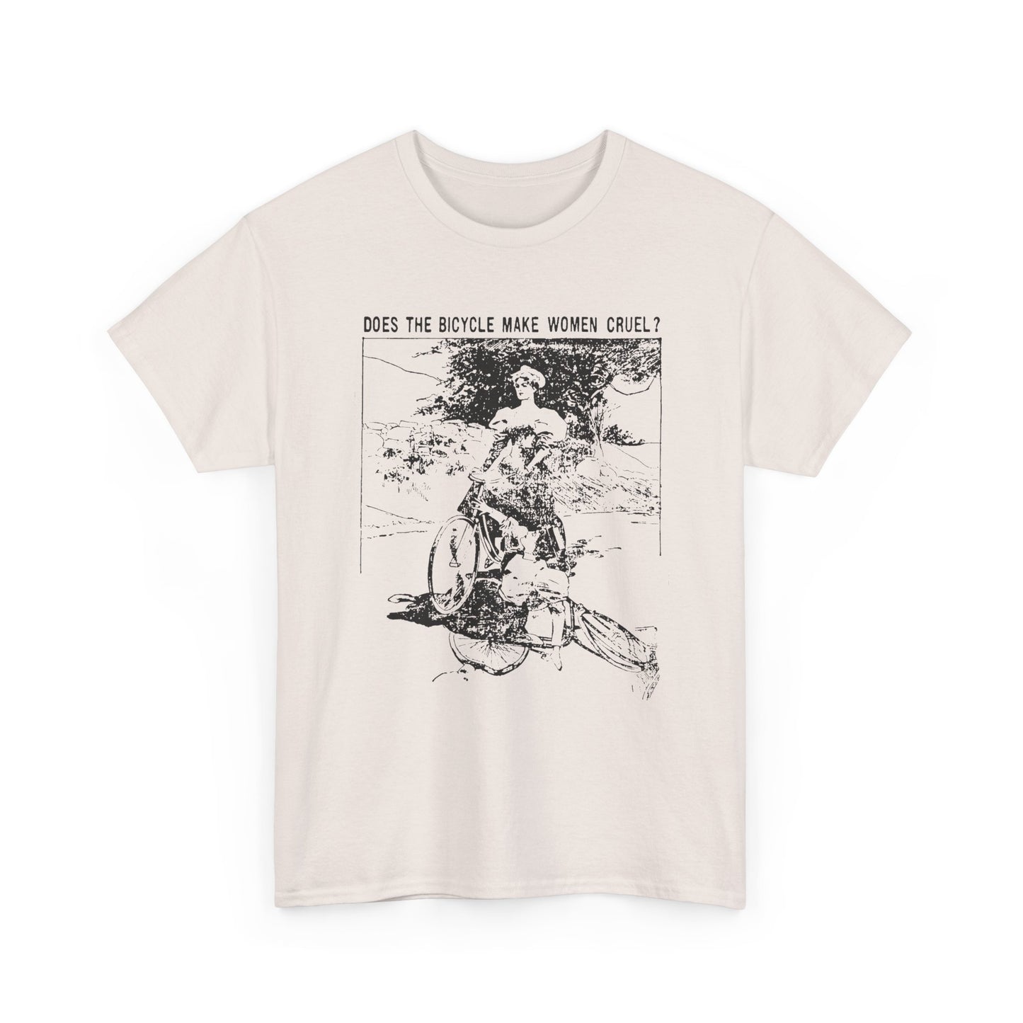 1897 cartoon does the bicycle make women cruel? reproduction tshirt