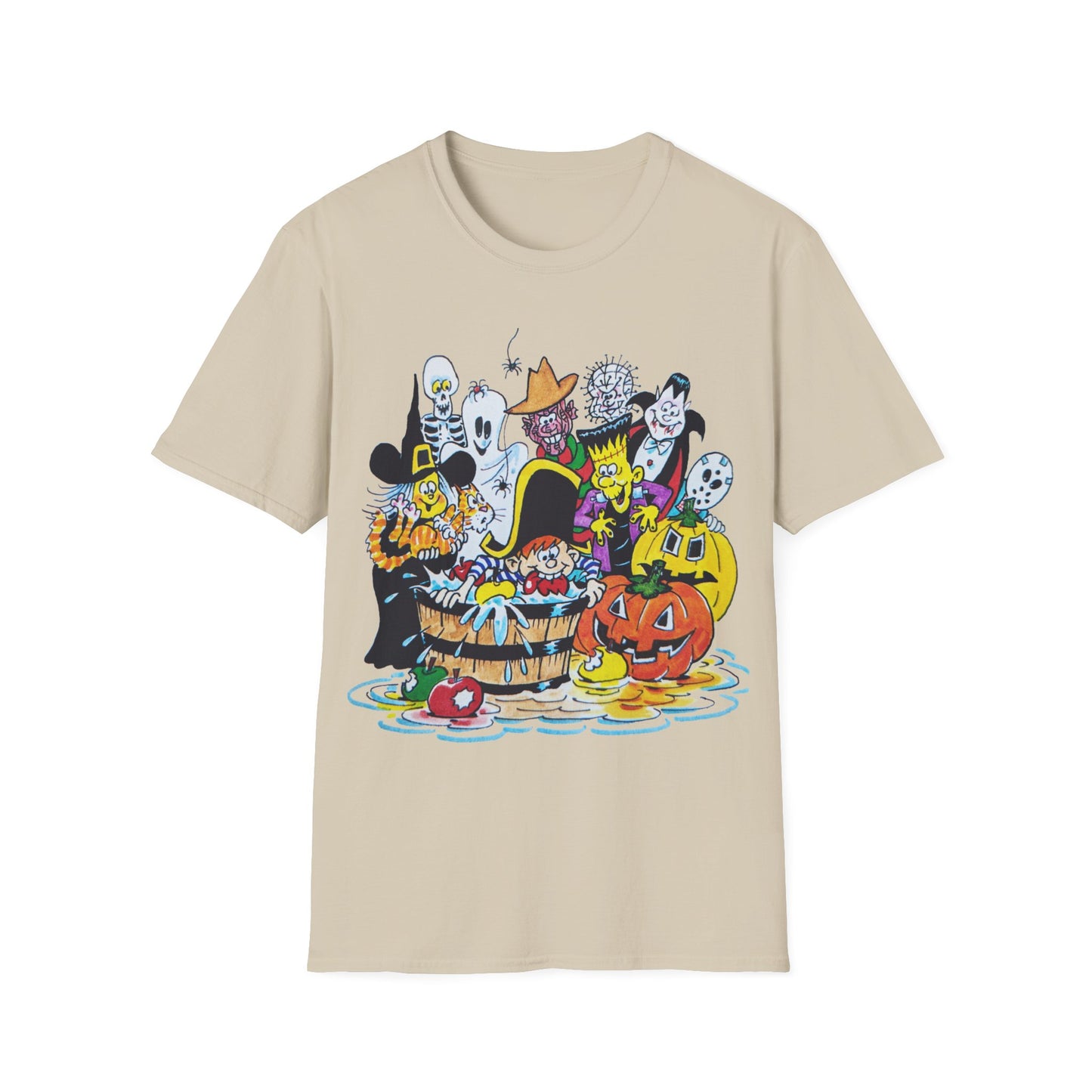 adorable cartoon witches, skeletons, jasons, freddys, and pumpkins halloween tshirt