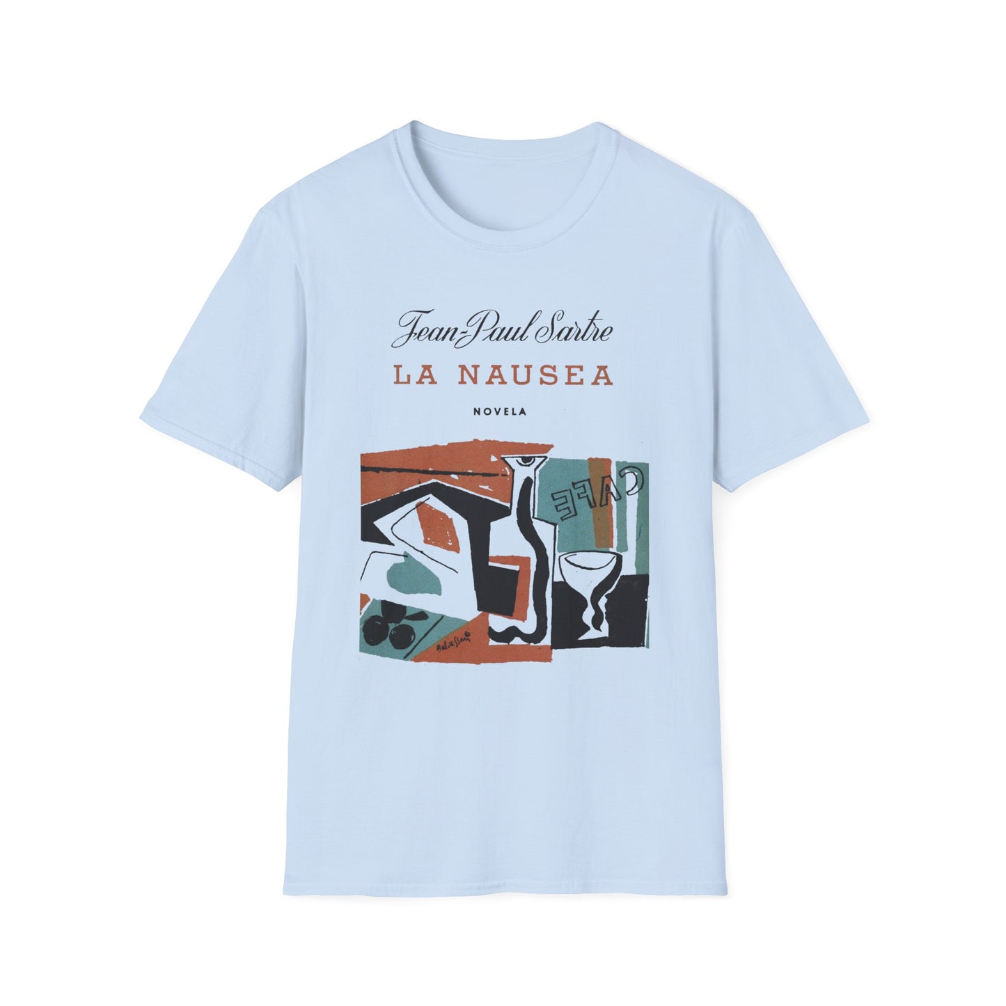 1938 spanish book cover for nausea by jean-paul sartre tshirt