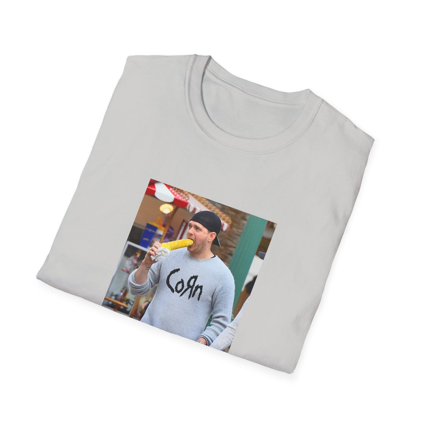 michael buble wearing a corn shirt eating corn tshirt