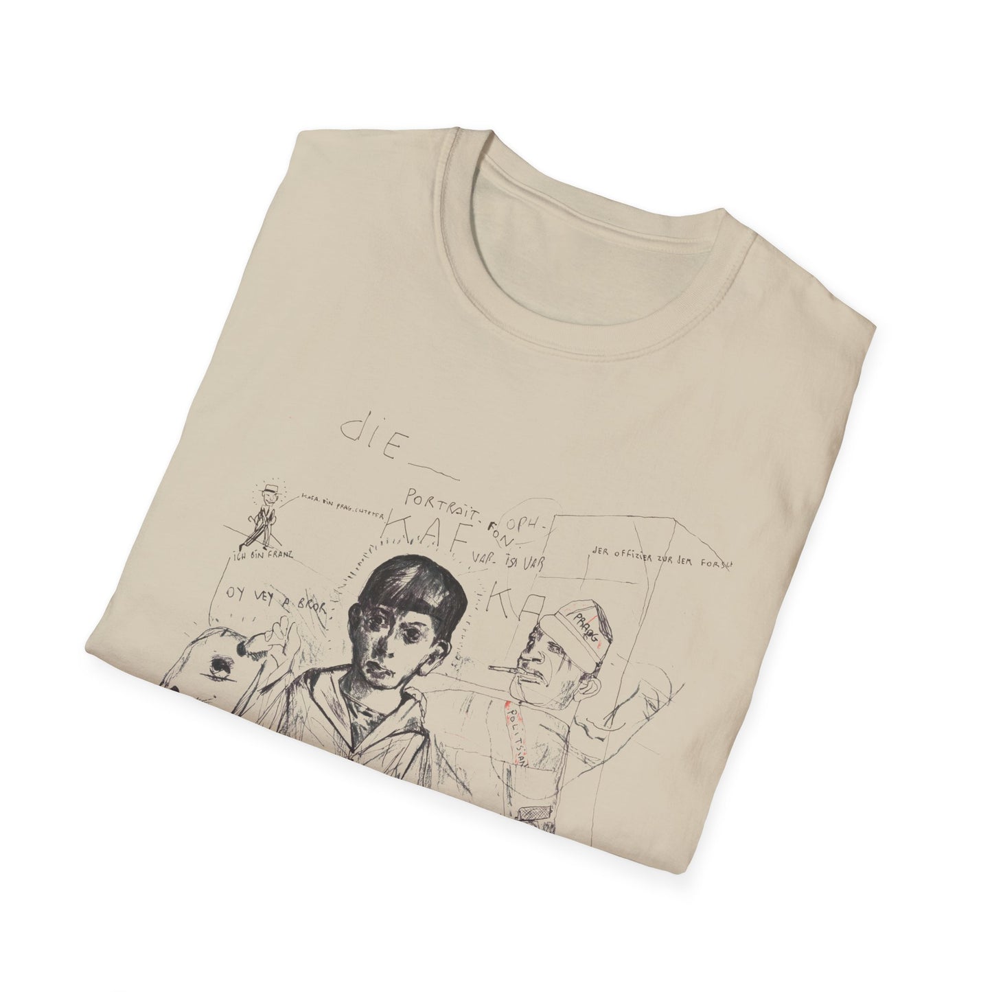 1985 stephane mandelbaum drawing "die portrait von kafka" on a tshirt