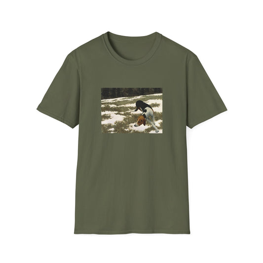 1958 hound in field by alex colville painting reproduction tshirt