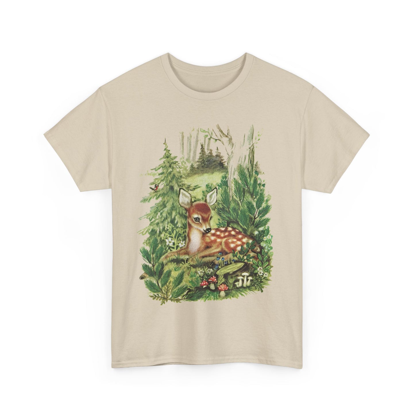 1947 cute deer in the forest illustration by adele werber for the book animal babies reproduction tshirt