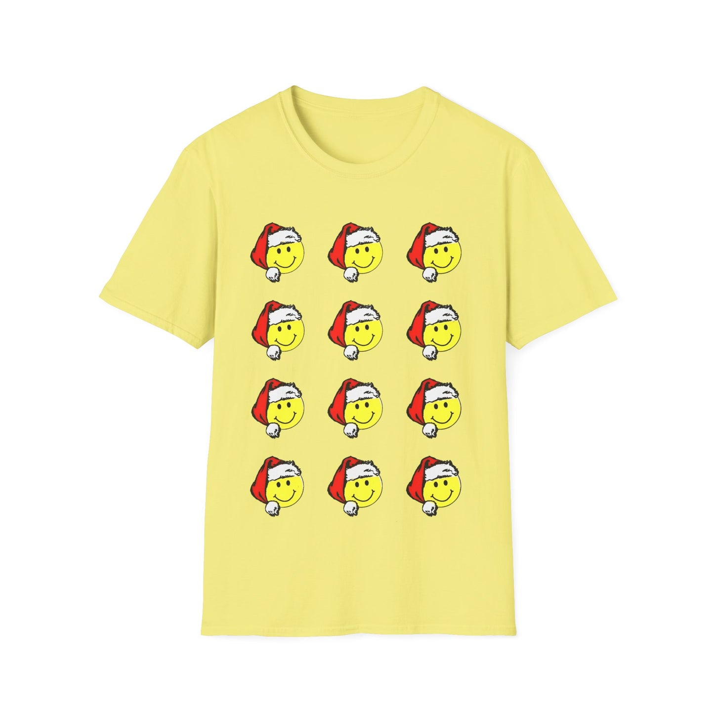 1980s sticker pack of happy face santas on a tshirt