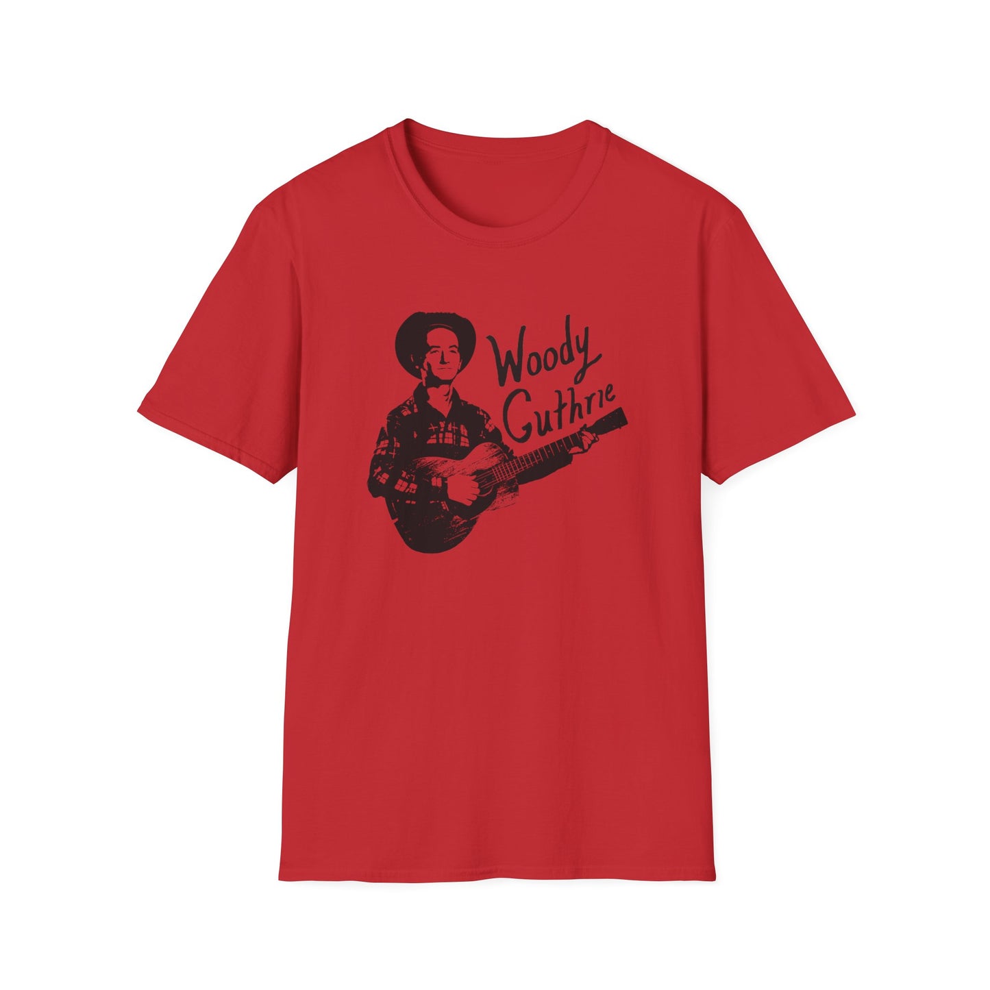 woody guthrie playing his guitar fan art tshirt