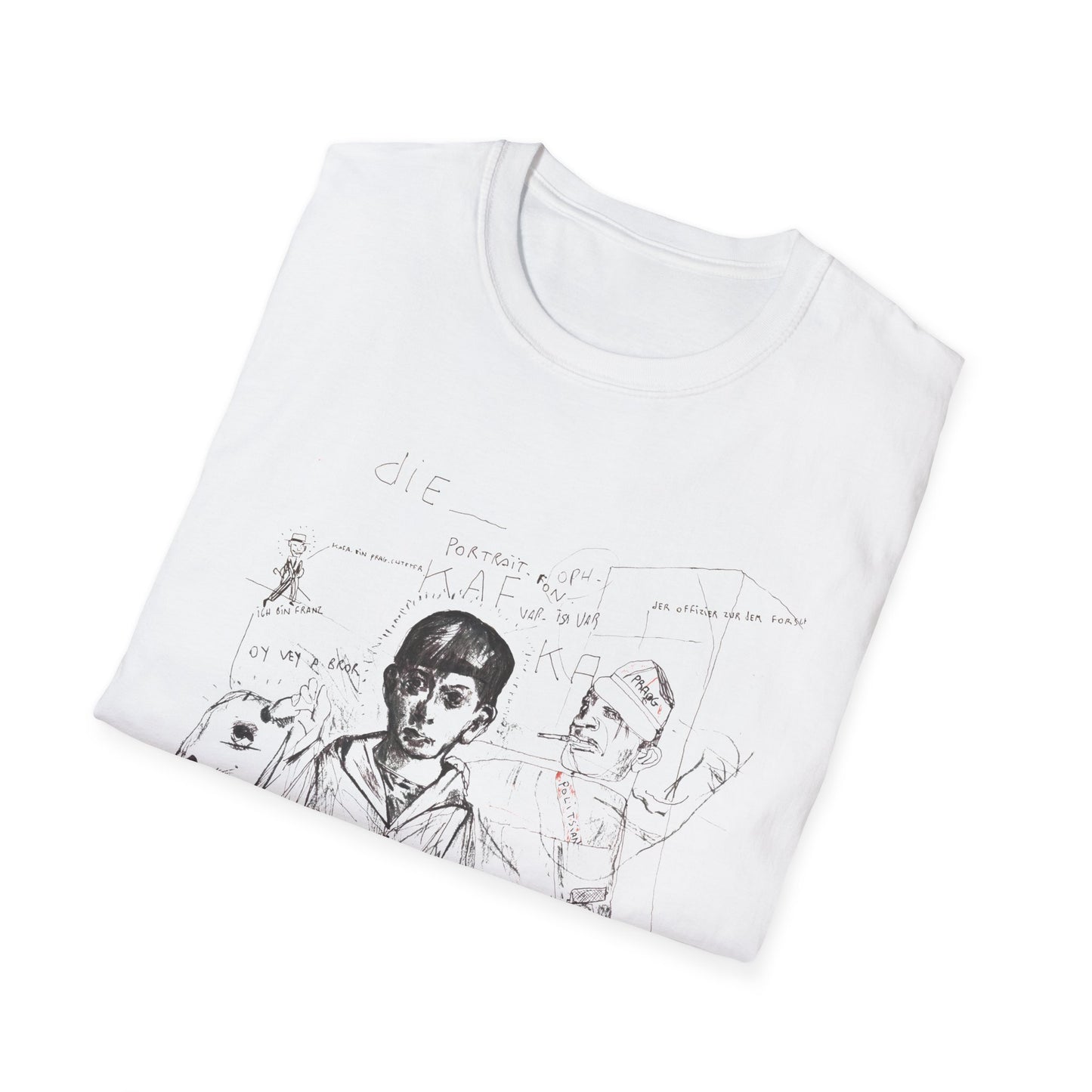 1985 stephane mandelbaum drawing "die portrait von kafka" on a tshirt