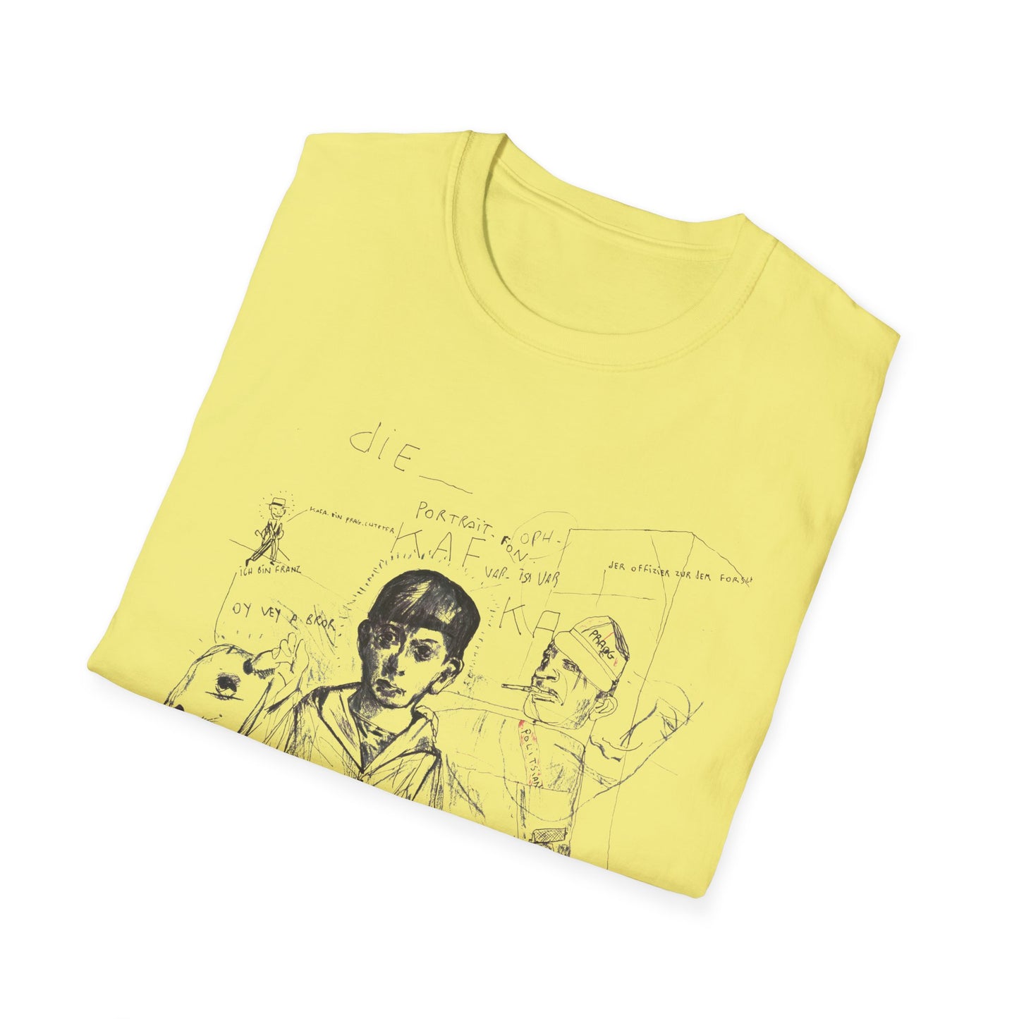 1985 stephane mandelbaum drawing "die portrait von kafka" on a tshirt