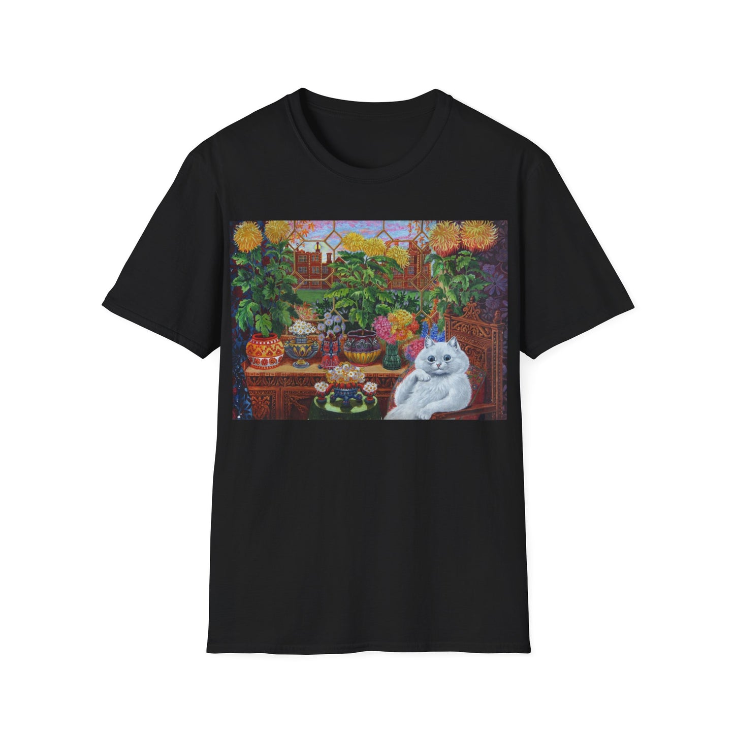 louis wain thinking cat with flowers tshirt