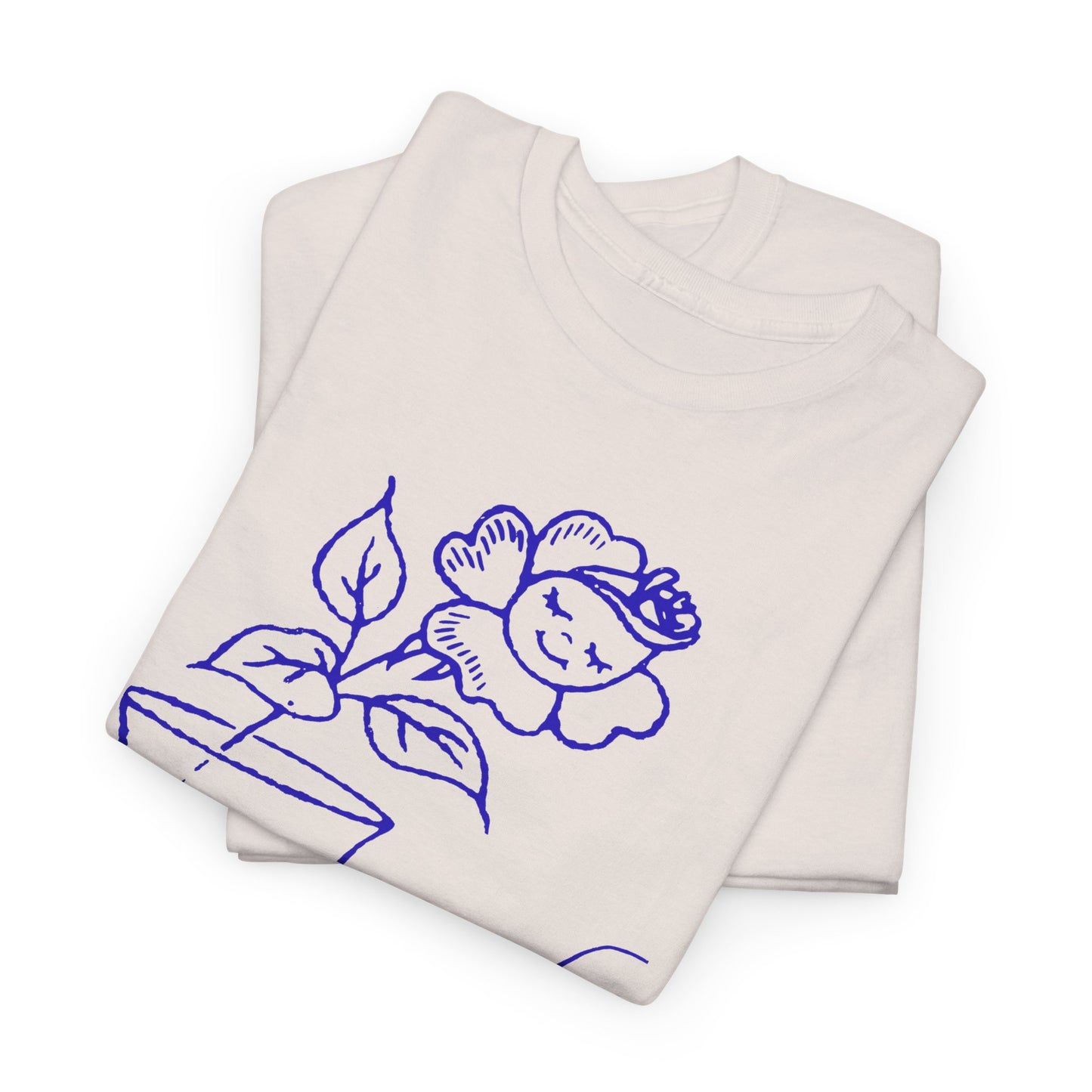 vintage happy flower and flower pots graphic reproduction tshirt