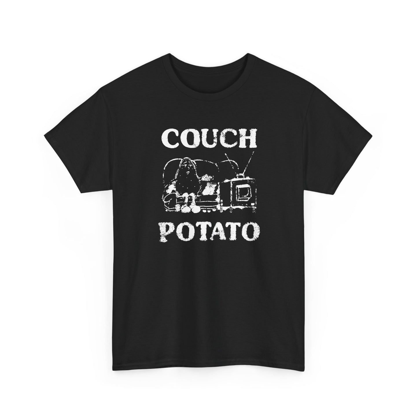 vintage couch potato reproduction in white graphic tshirt
