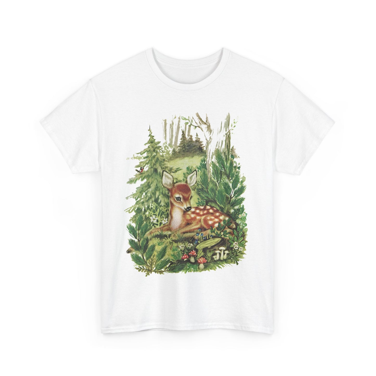 1947 cute deer in the forest illustration by adele werber for the book animal babies reproduction tshirt