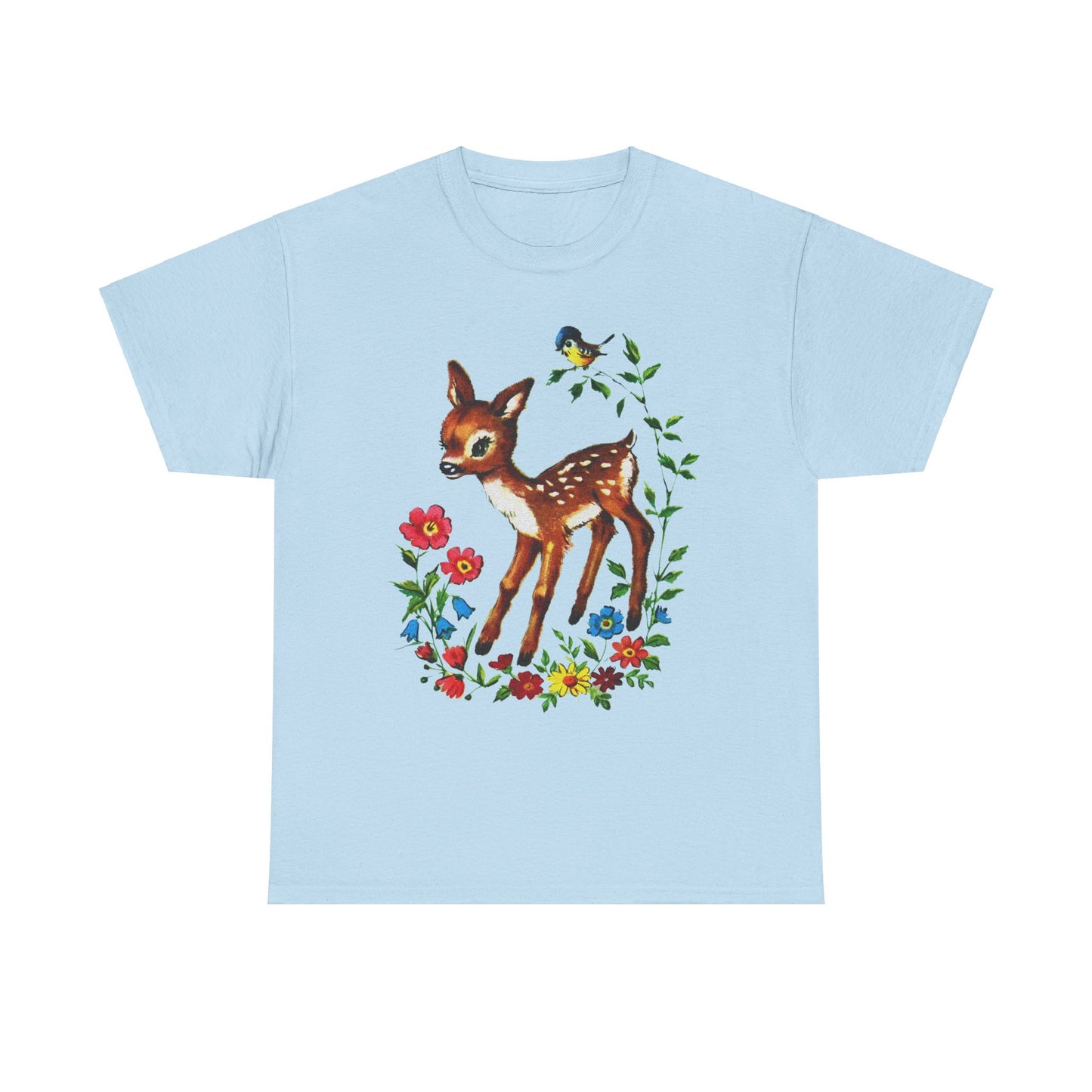 1960s cute baby deer postcard reproduction tshirt