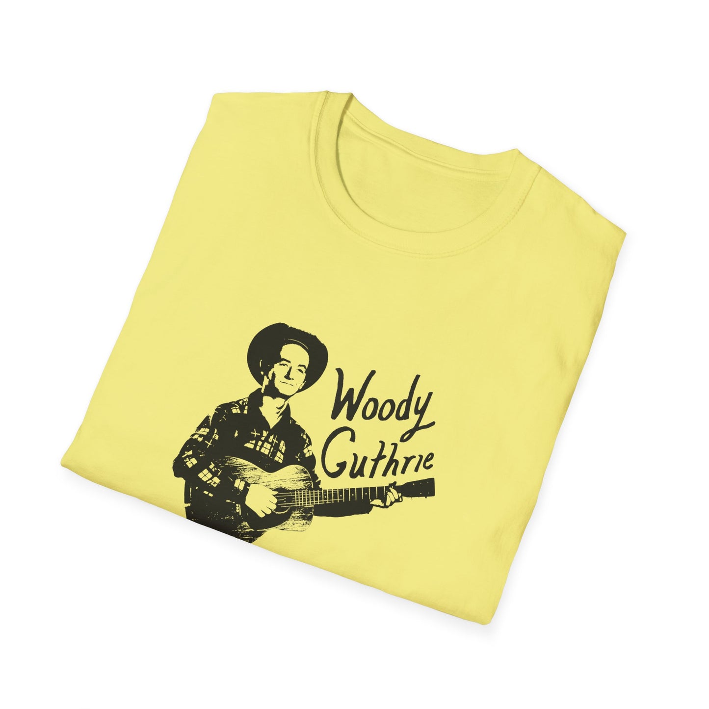 woody guthrie playing his guitar fan art tshirt