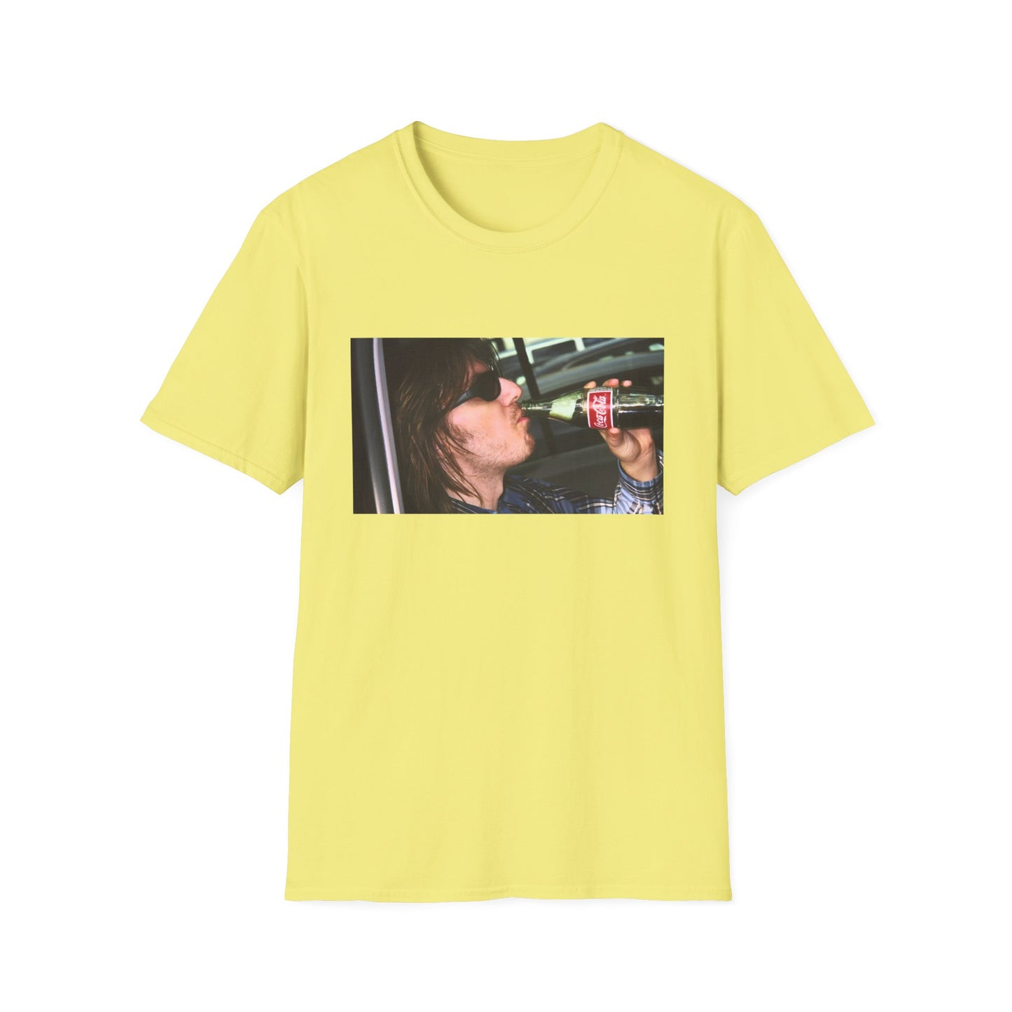 mitch hedberg drinking a soda photo tshirt, unisex softstyle