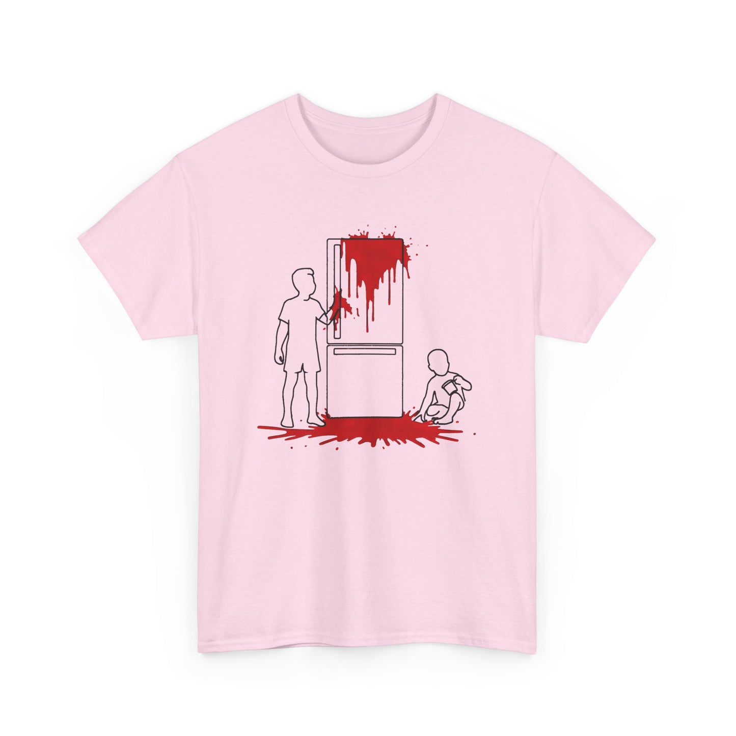 weird kitchen scene with ketchup on a fridge tshirt