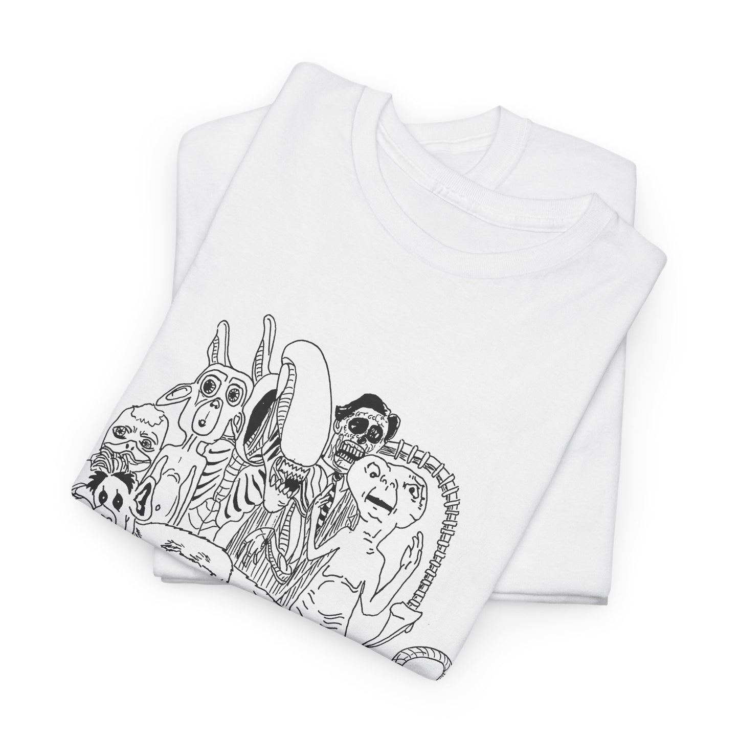 original drawing xenomorph and friends in black and white tshirt