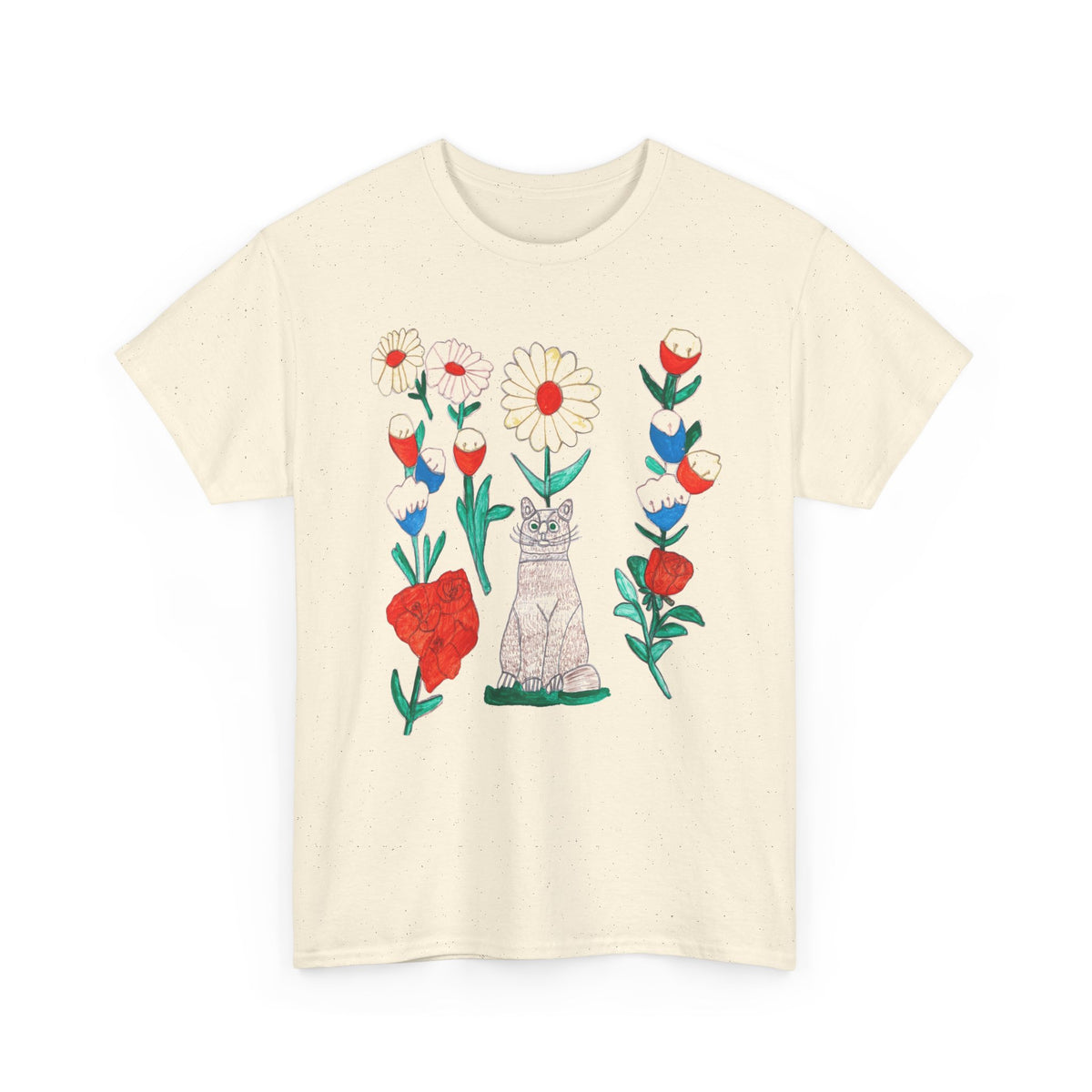 1970s cats & flowers painting by canadian folk artsist joseph sleep custom edit tshirt