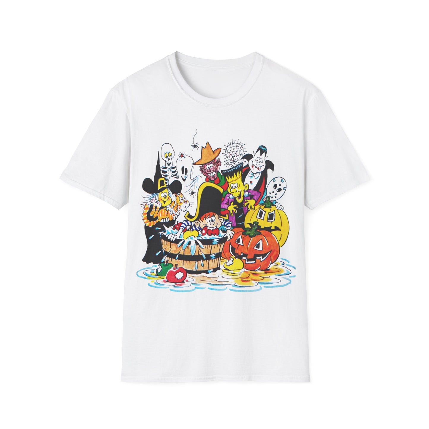 adorable cartoon witches, skeletons, jasons, freddys, and pumpkins halloween tshirt