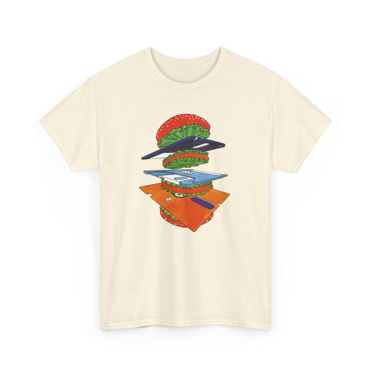 1989 uncredited art from micro mag floppy disc burger tshirt