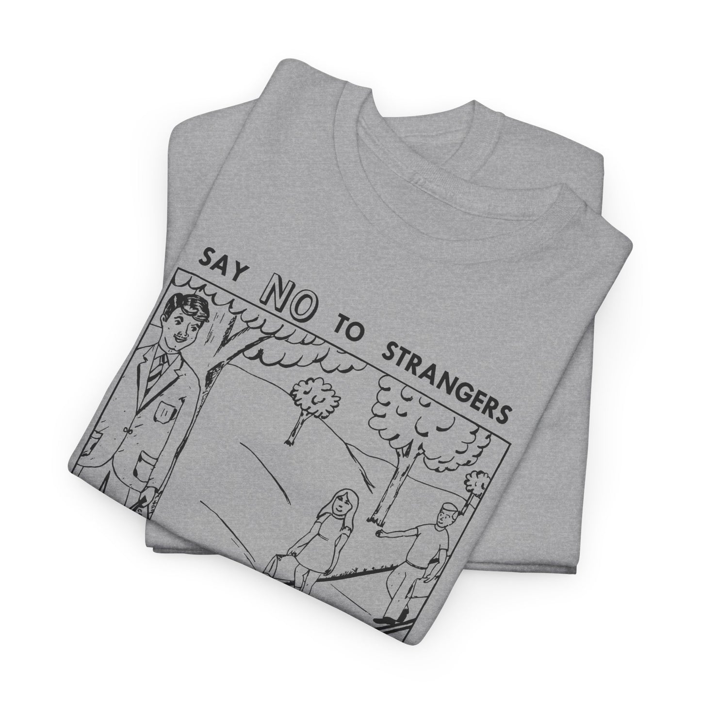 vintage block parents graphic say no to strangers reproduction tshirt