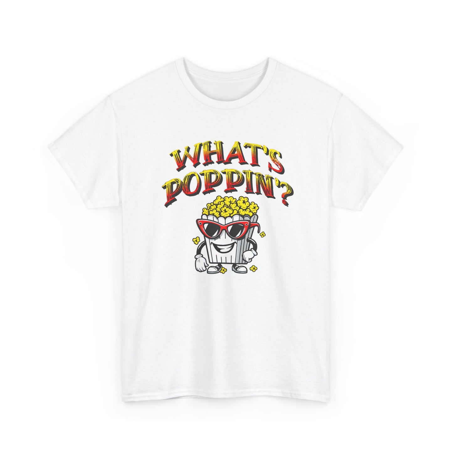 what's poppin' cool popcorn bag guy tshirt