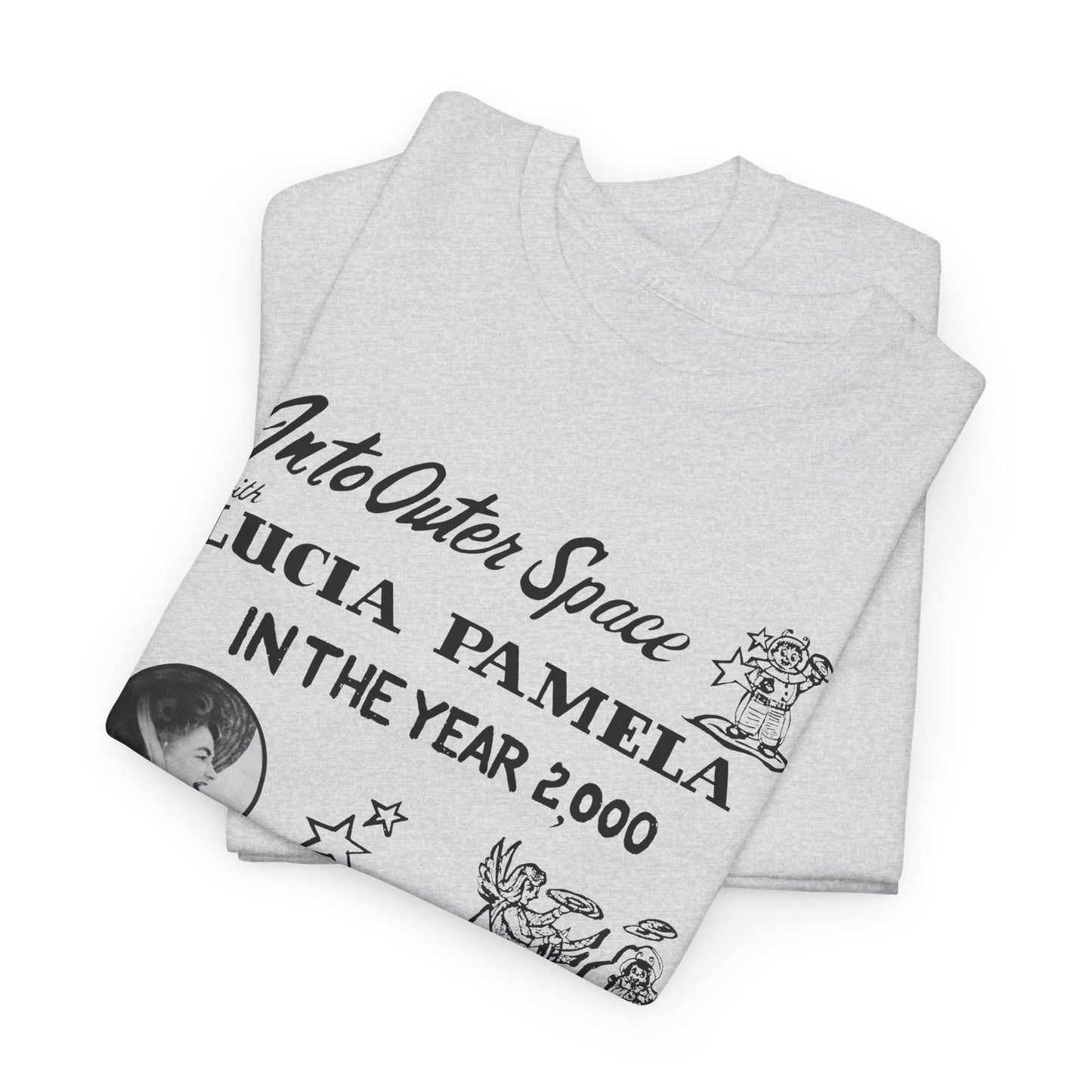 into outer space with lucia pamela in the year 2000 coloring book cover tshirt