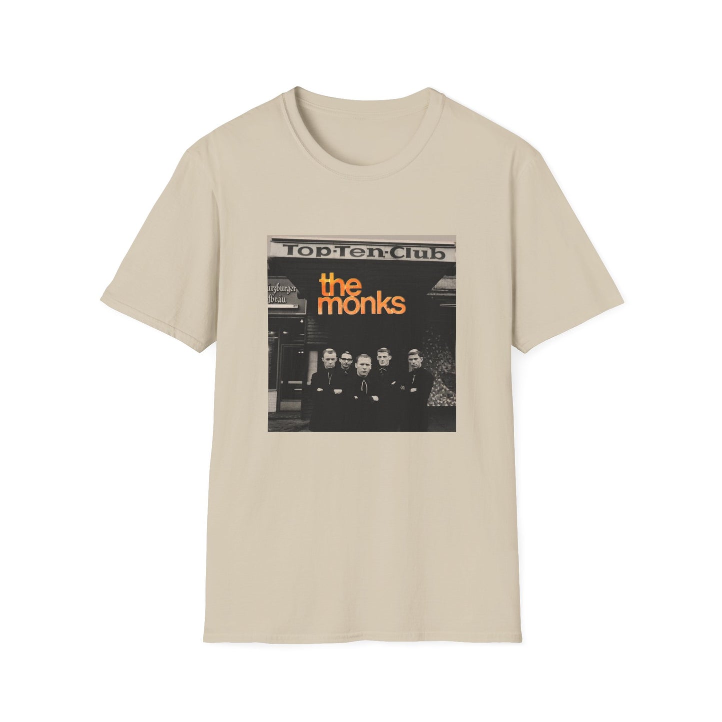 1960s experimental rock n roll band the monks in front of the top ten club tshirt