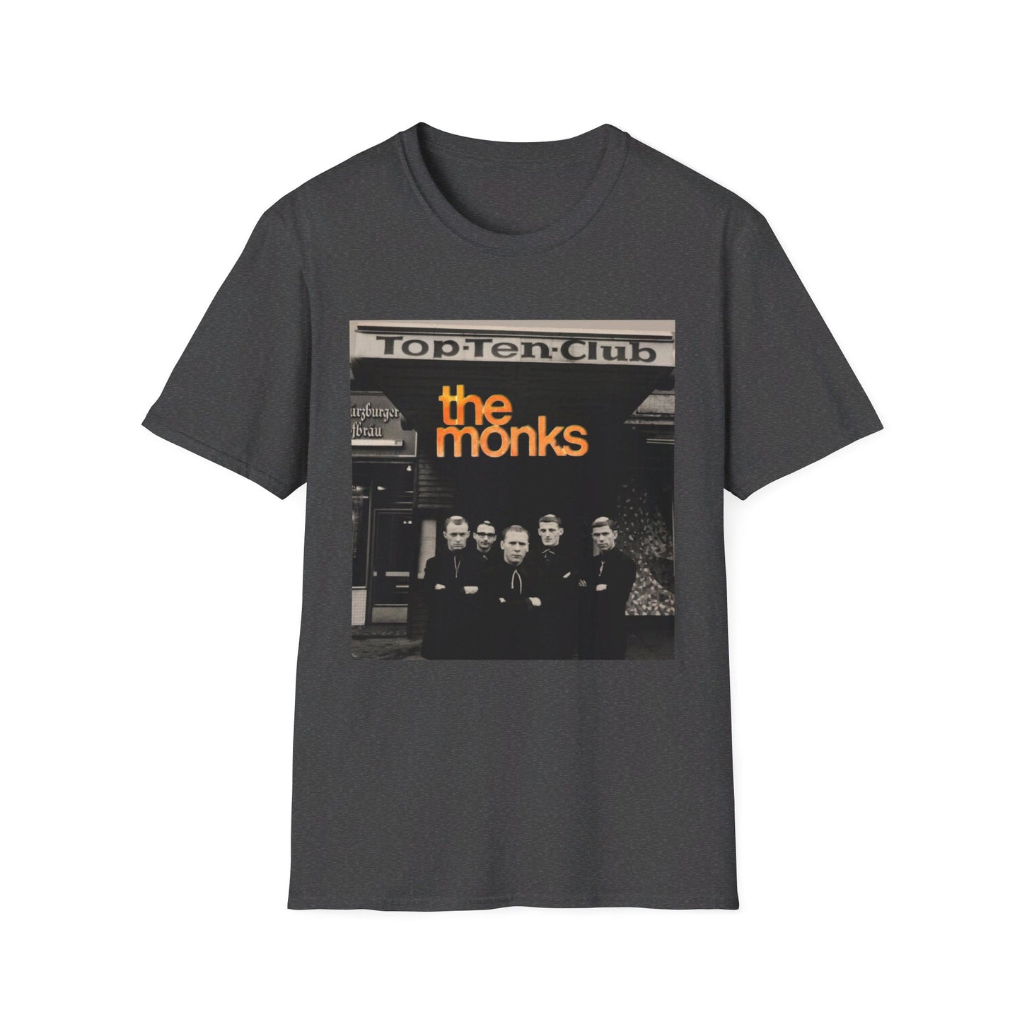 1960s experimental rock n roll band the monks in front of the top ten club tshirt