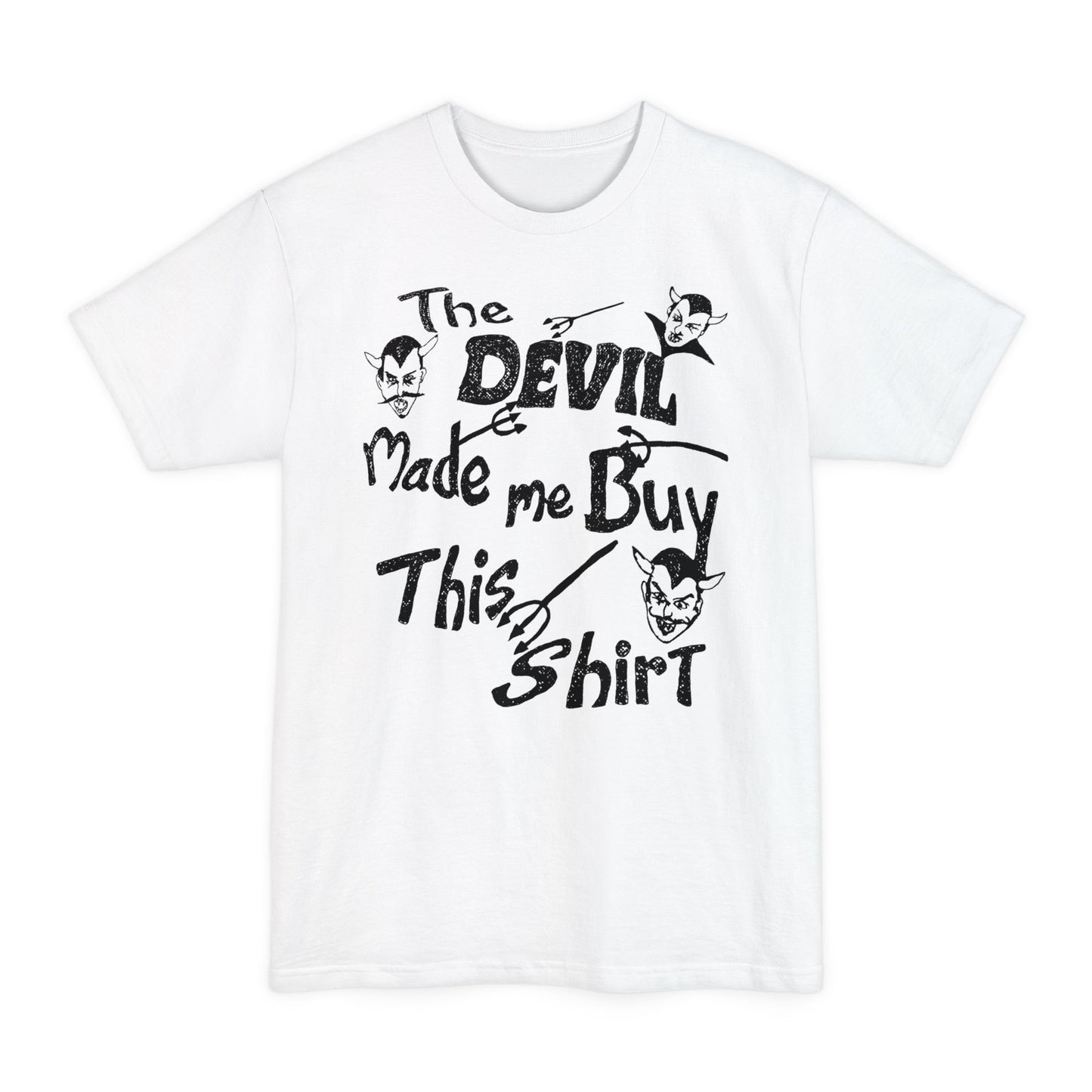 oversized vintage the devil made me buy this shirt custom drawn reproduction unisex tall beefy tshirt