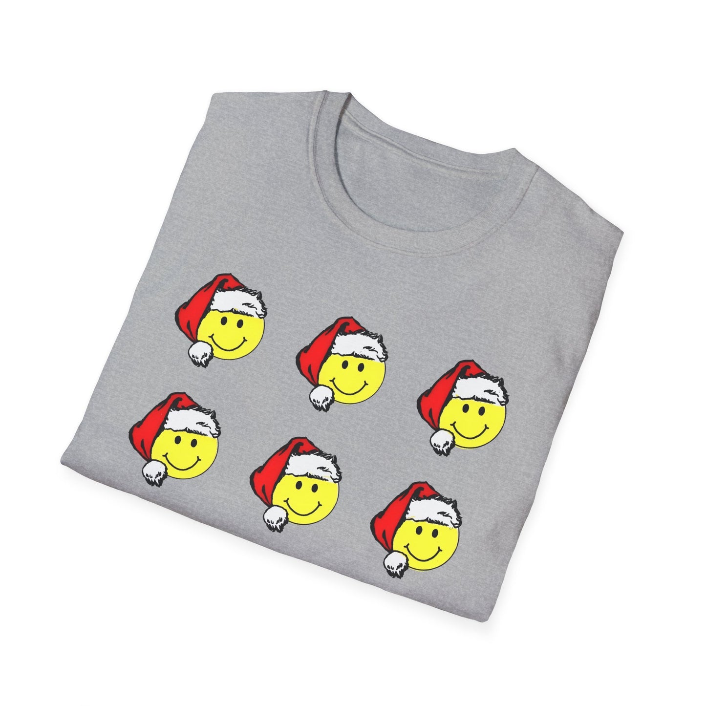 1980s sticker pack of happy face santas on a tshirt