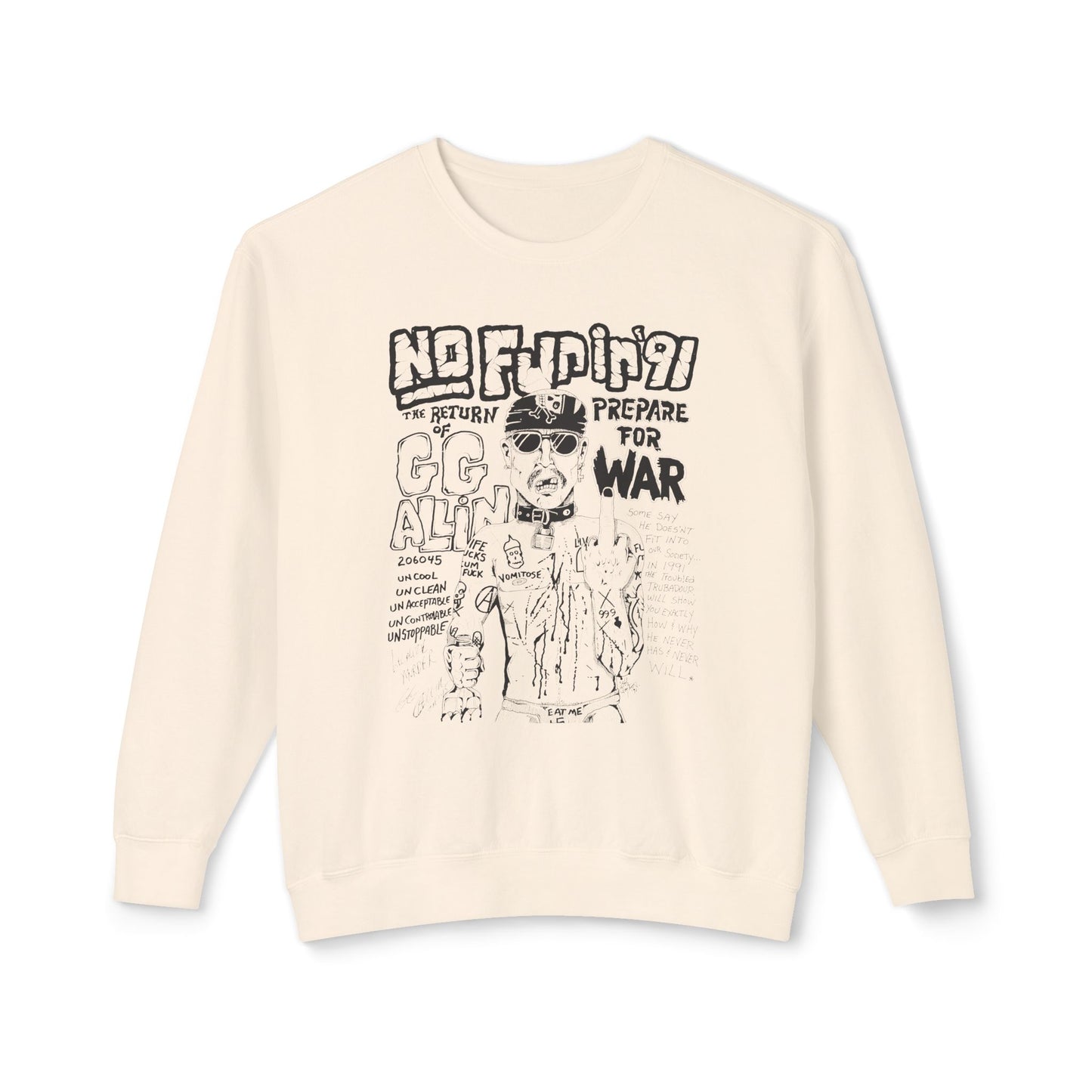 no fun in '91 gg allin show poster 100% cotton sweatshirt
