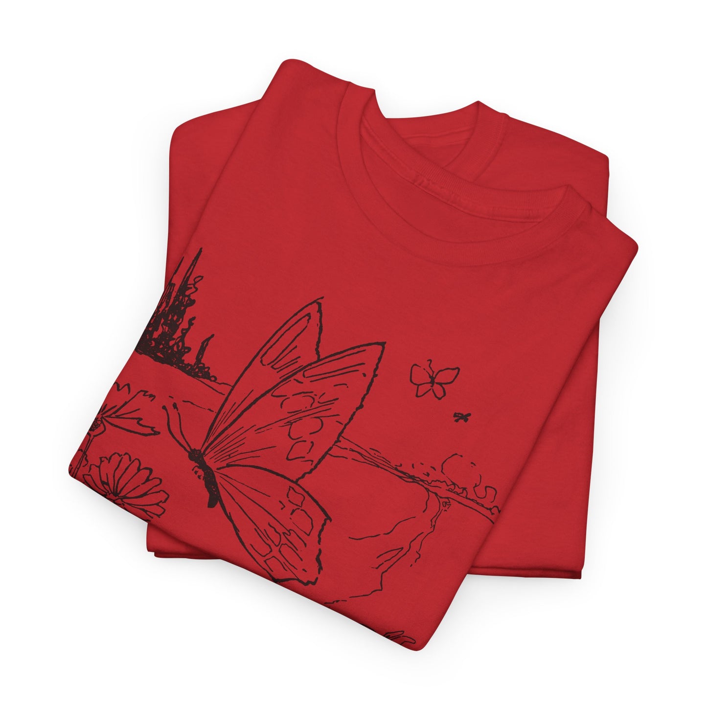 vintage butterfly and flower illustration reproduction tshirt