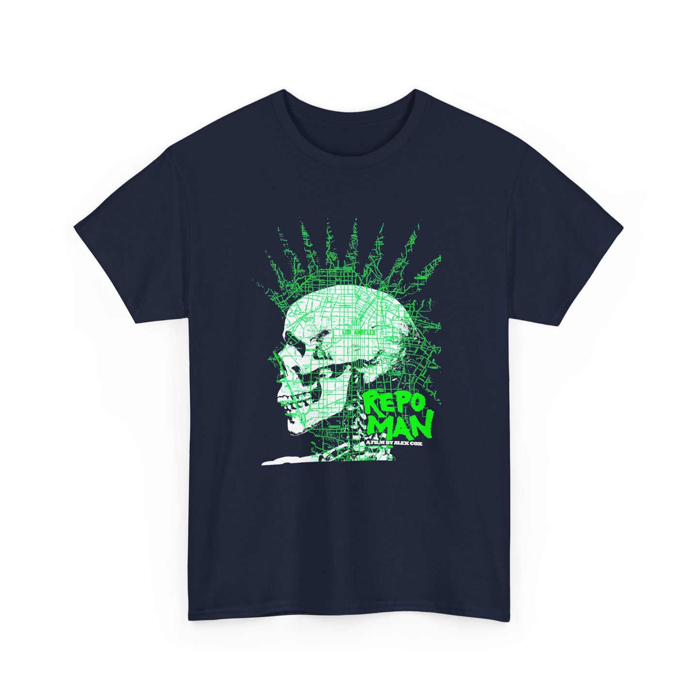 repo man skull punk in green tshirt