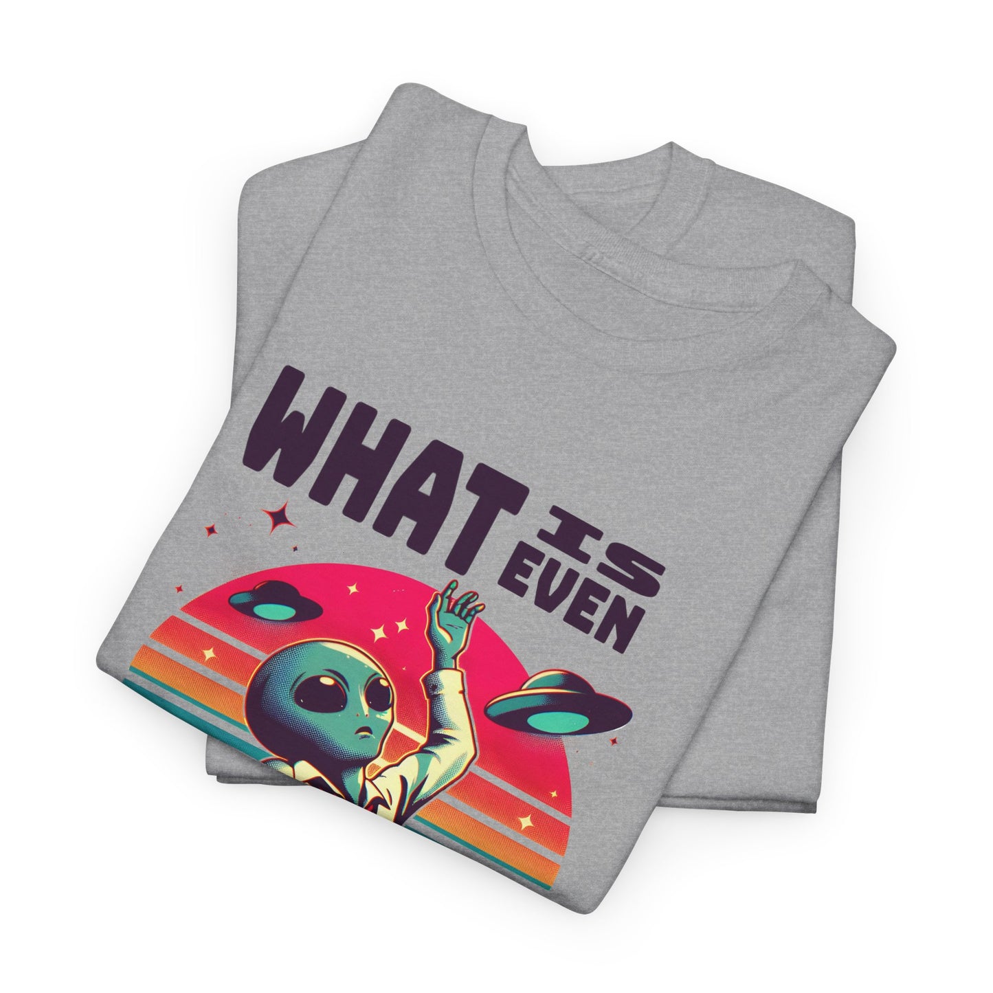 what is even happening floating businessman alien tshirt