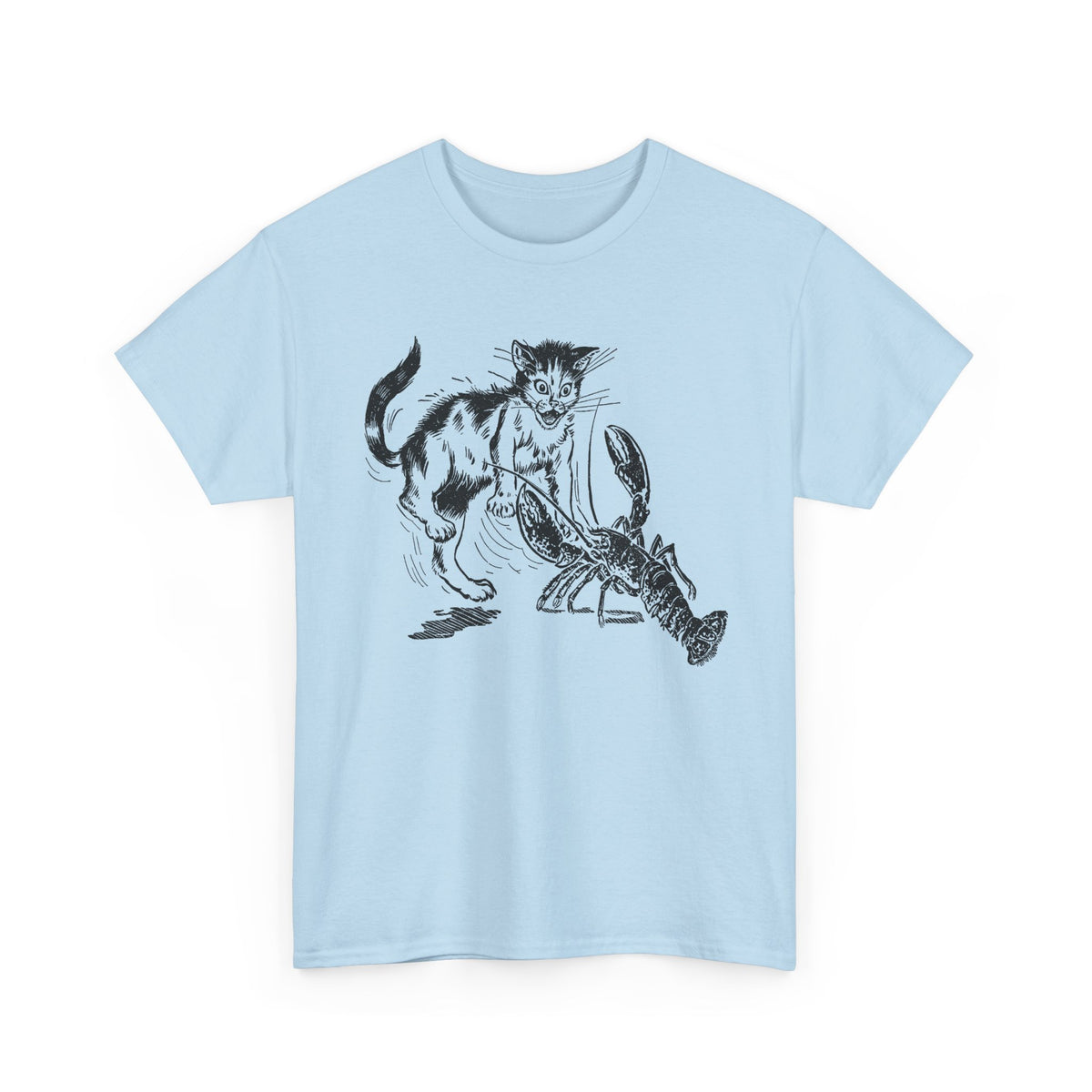 mid twentieth century children's book illustration cat and lobster tshirt