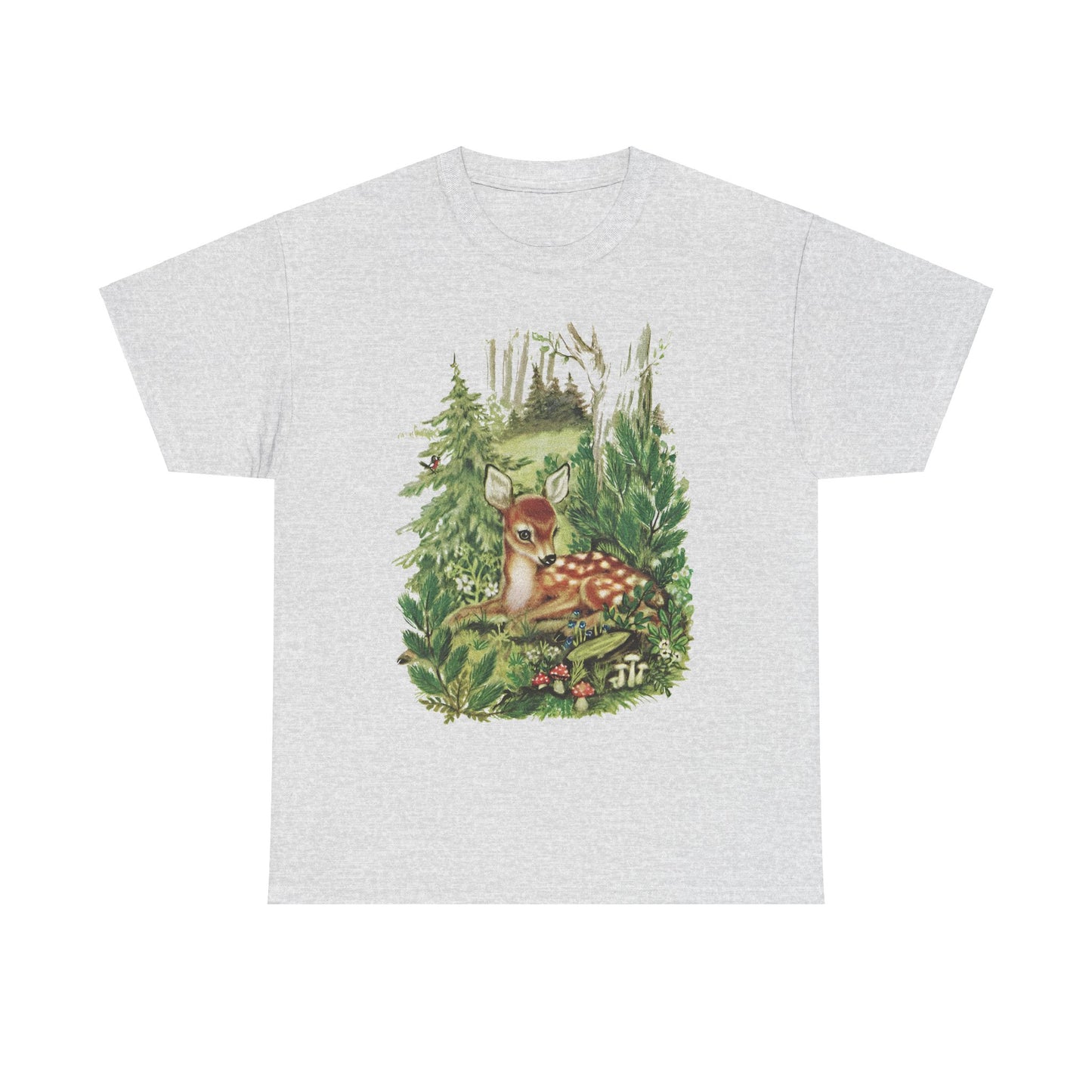 1947 cute deer in the forest illustration by adele werber for the book animal babies reproduction tshirt