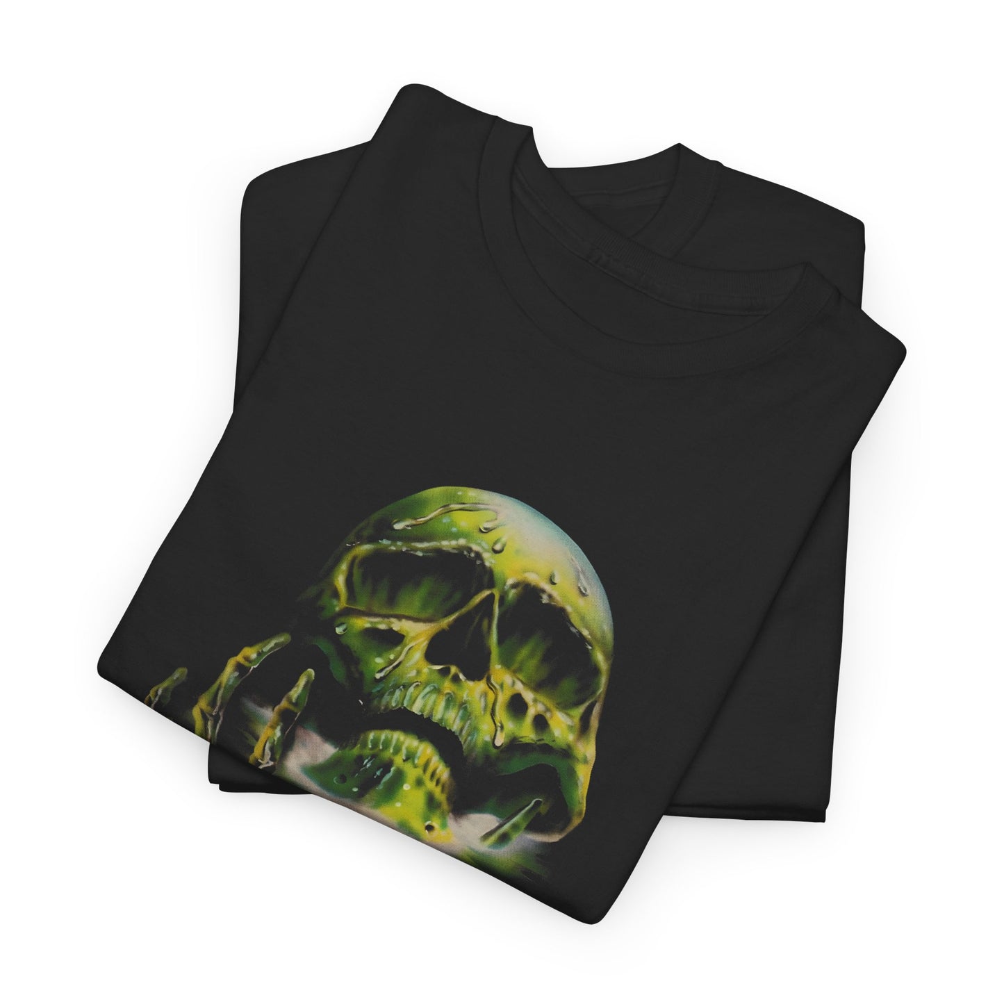 melting green skull vintage design tshirt