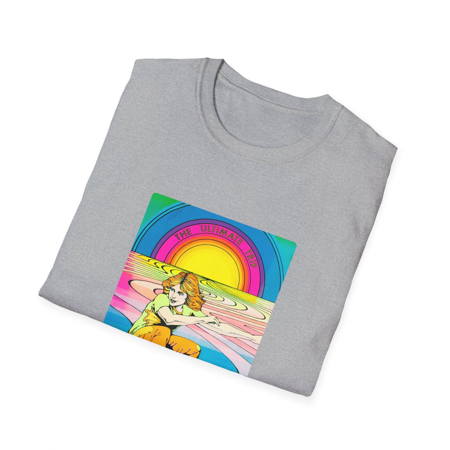 1976 black light poster the ultimate trip skateboarding on a rainbow tshirt