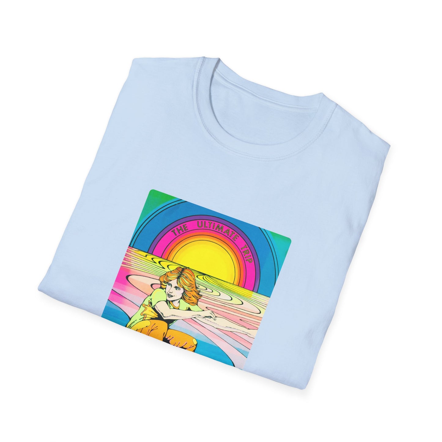 1976 black light poster the ultimate trip skateboarding on a rainbow tshirt