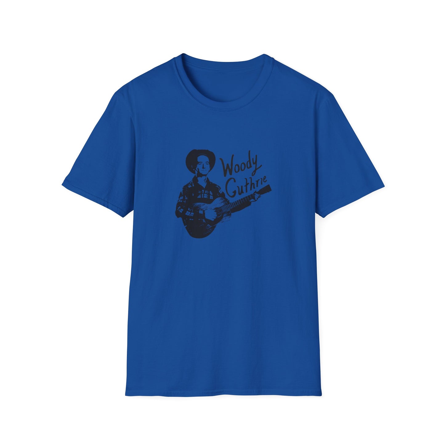 woody guthrie playing his guitar fan art tshirt