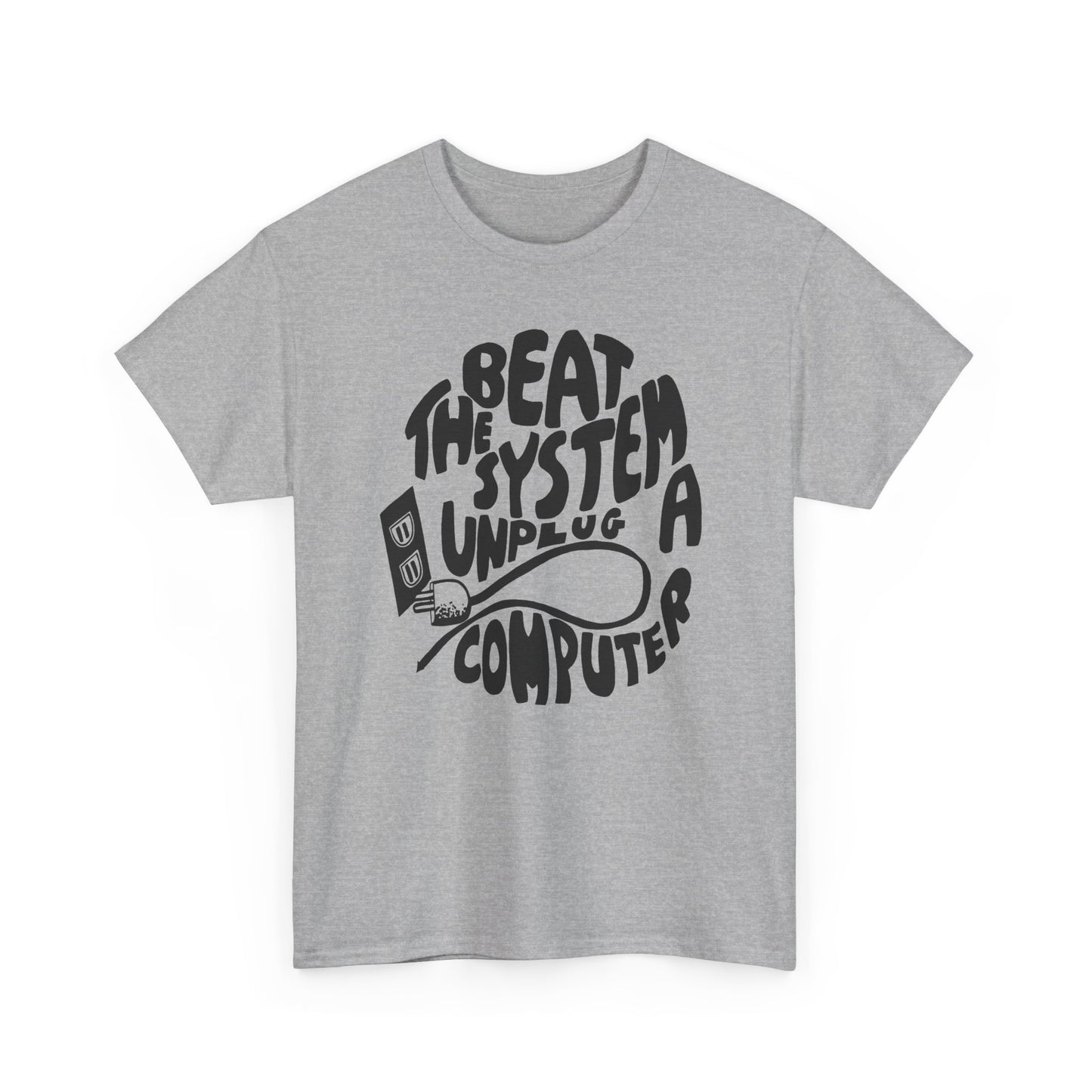 1970s beat the system unplug a computer reproduction tshirt