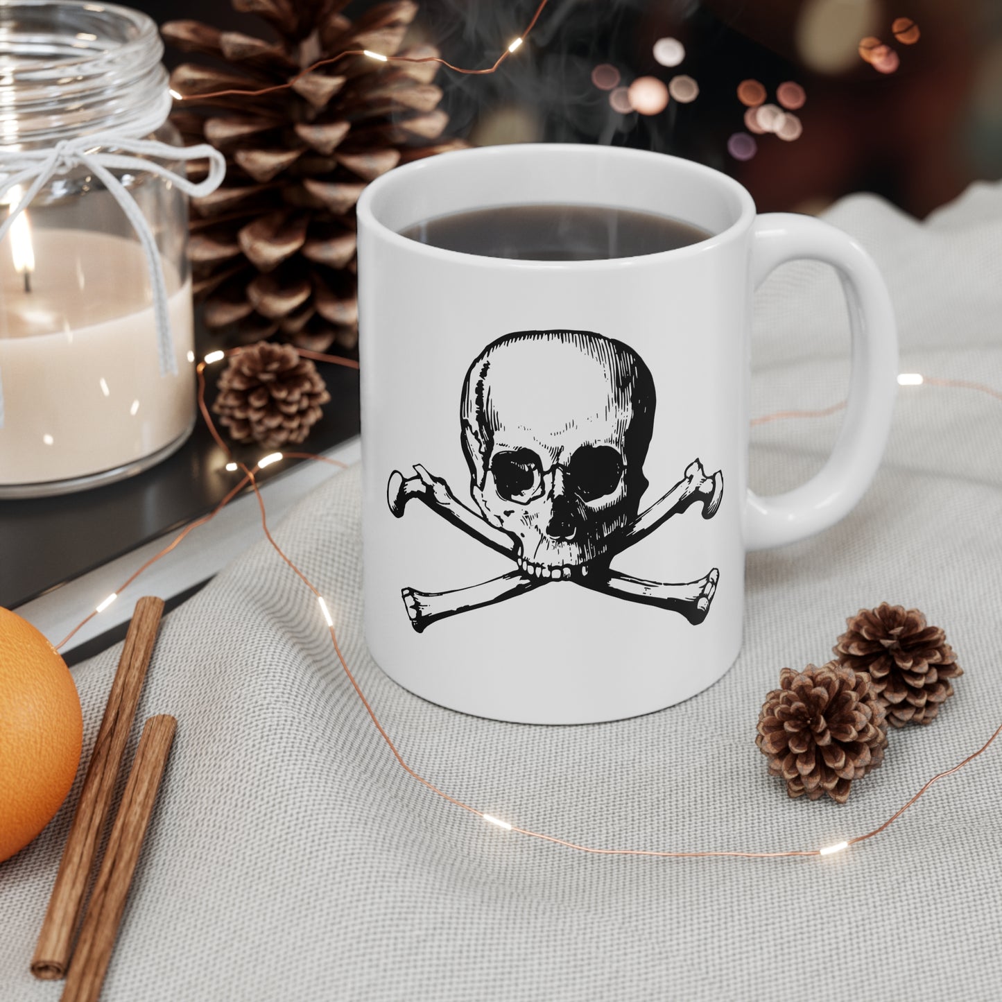 vintage inspired tongue in cheek skull and bones drug mug